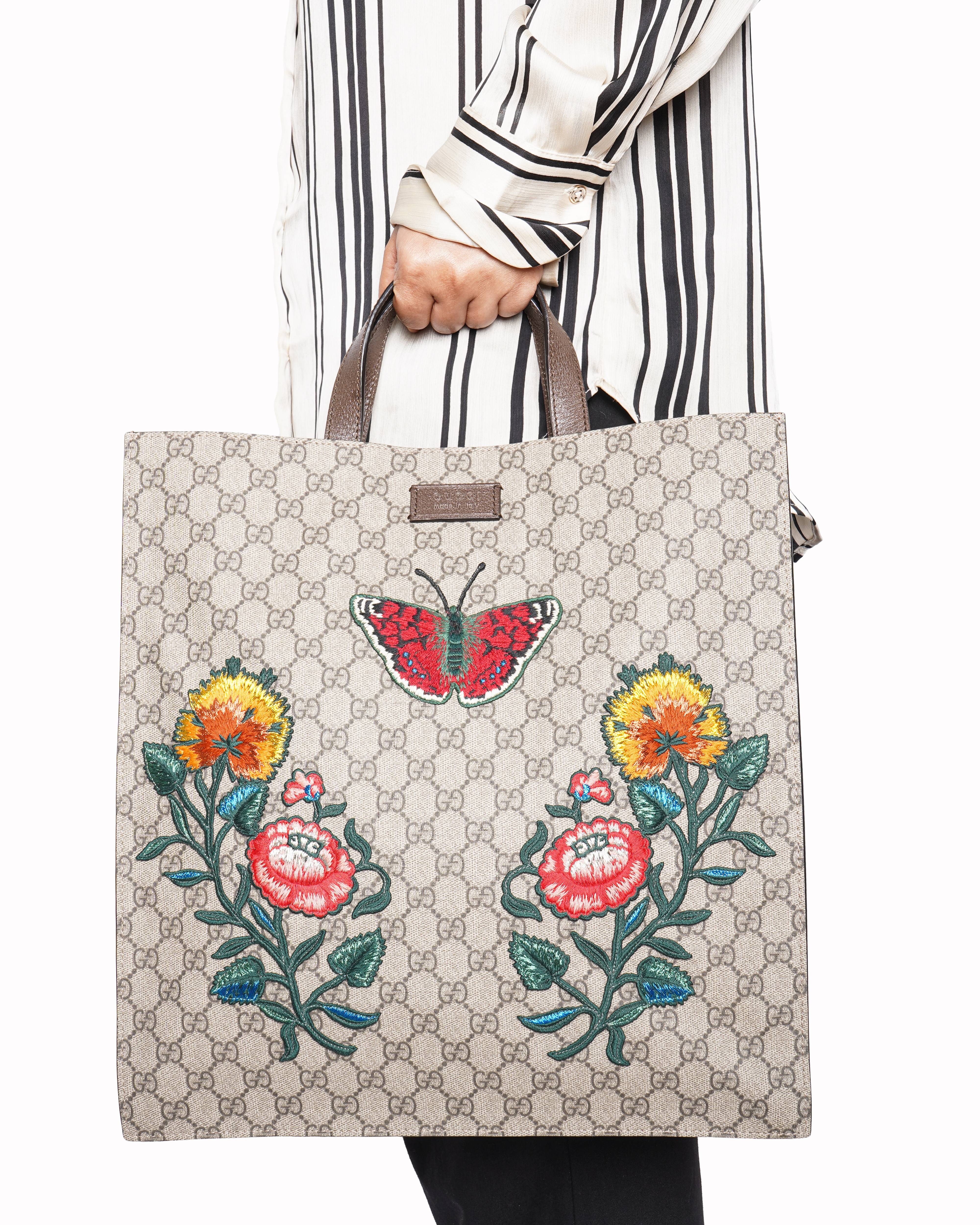New Gucci GG Supreme Embroidery Tote Bag