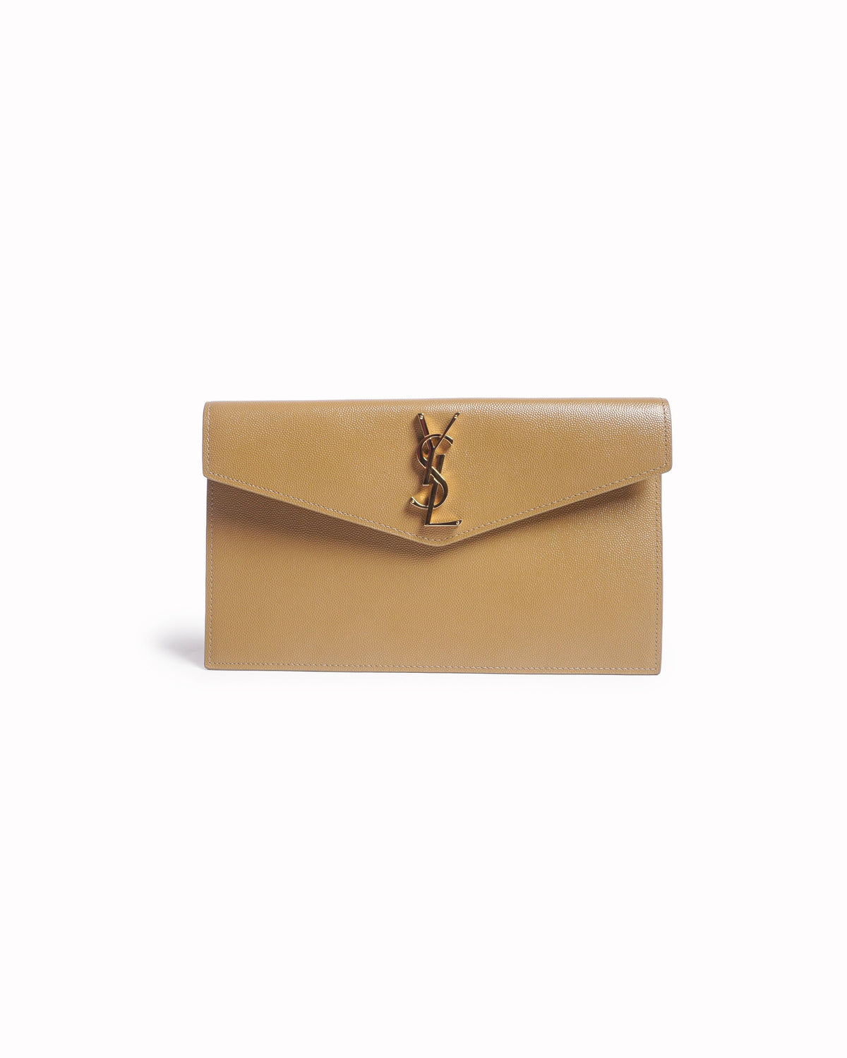 Saint Laurent Olive Beige Grain de Poudre Leather Uptown Pouch