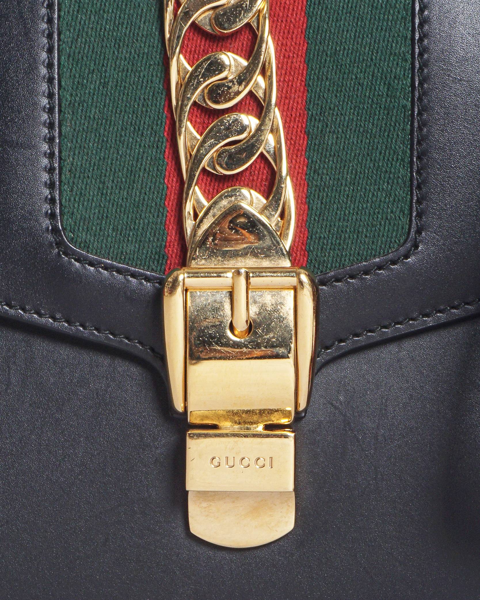 Gucci Black Smooth Leather Small Sylvie Shoulder Bag
