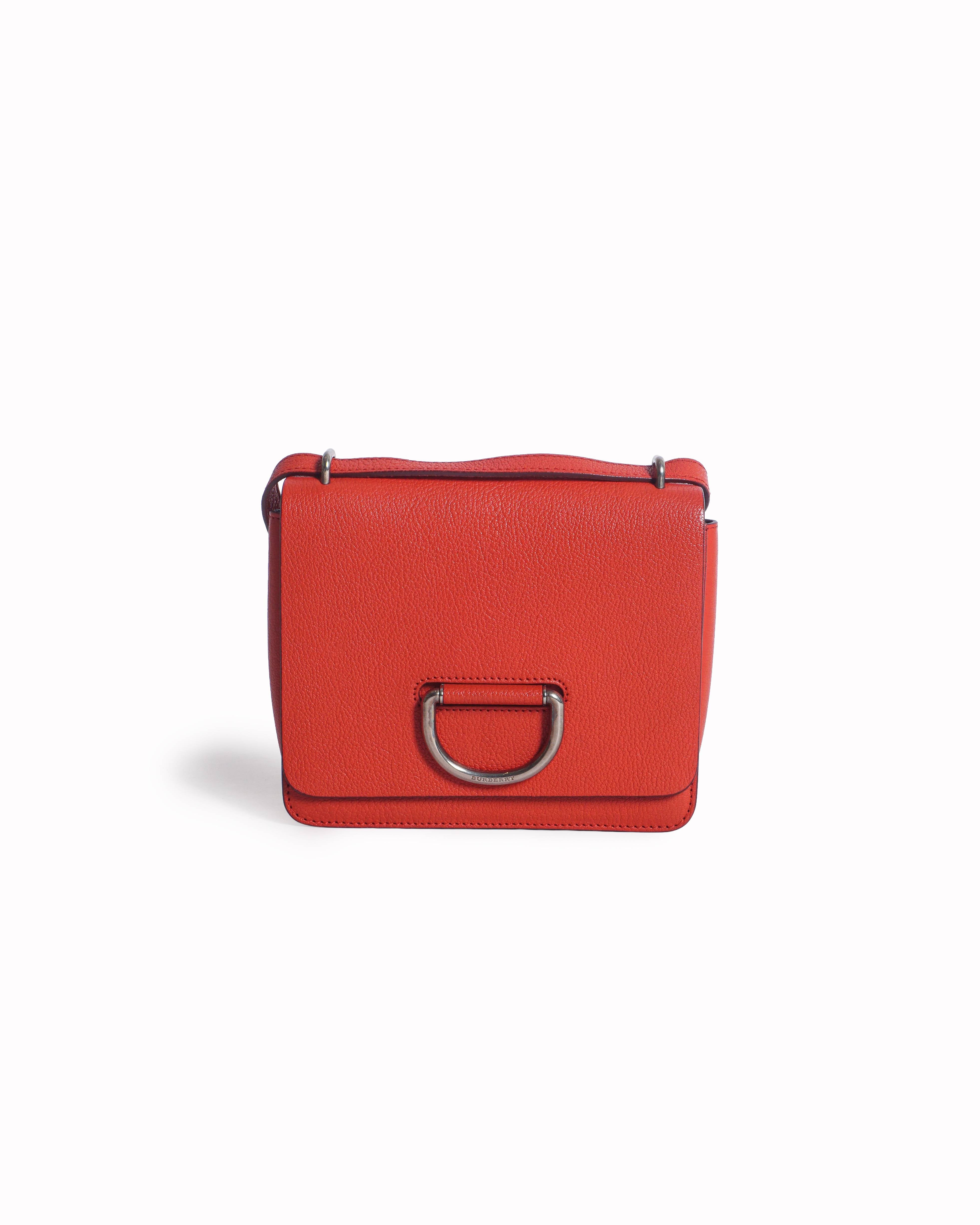 Burberry Coral Red Grained Leather Small D-Ring Crossbody Bag