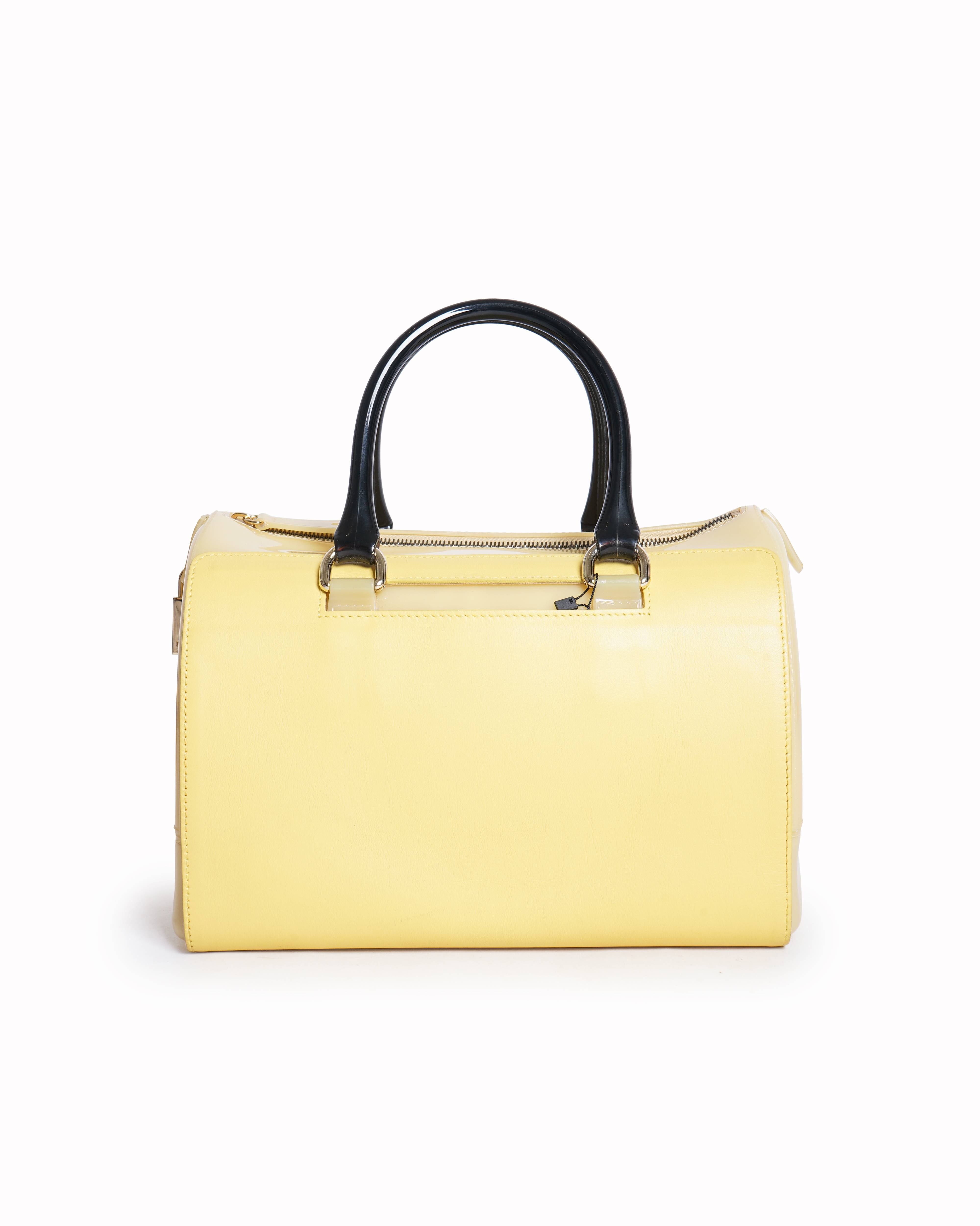 Furla Yellow Rubber & Embossed Snakeskin Leather Top Handle Bag