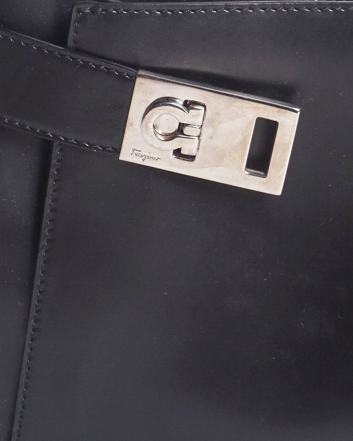 Salvatore Ferragamo Black Leather Gancini Buckle Shoulder Bag