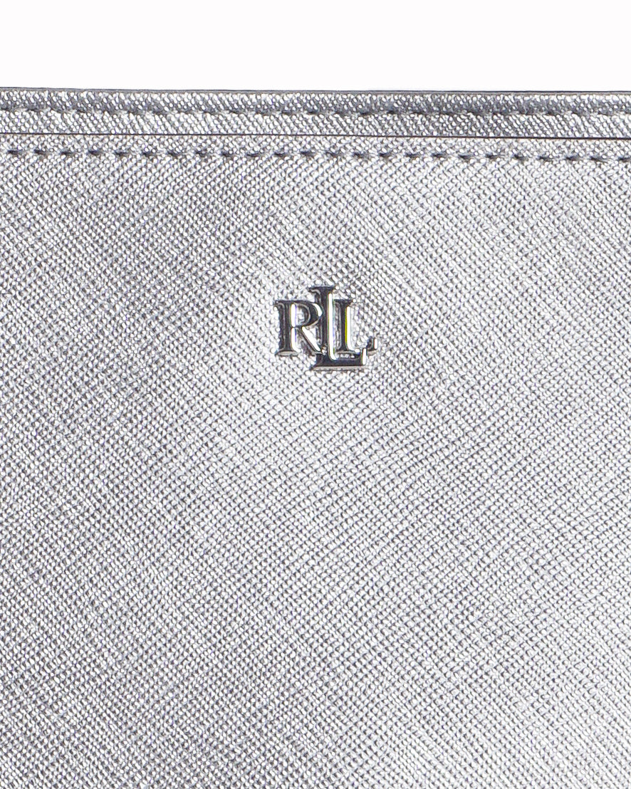 Ralph Lauren Metallic Silver Karly Crosshatch Leather Tote