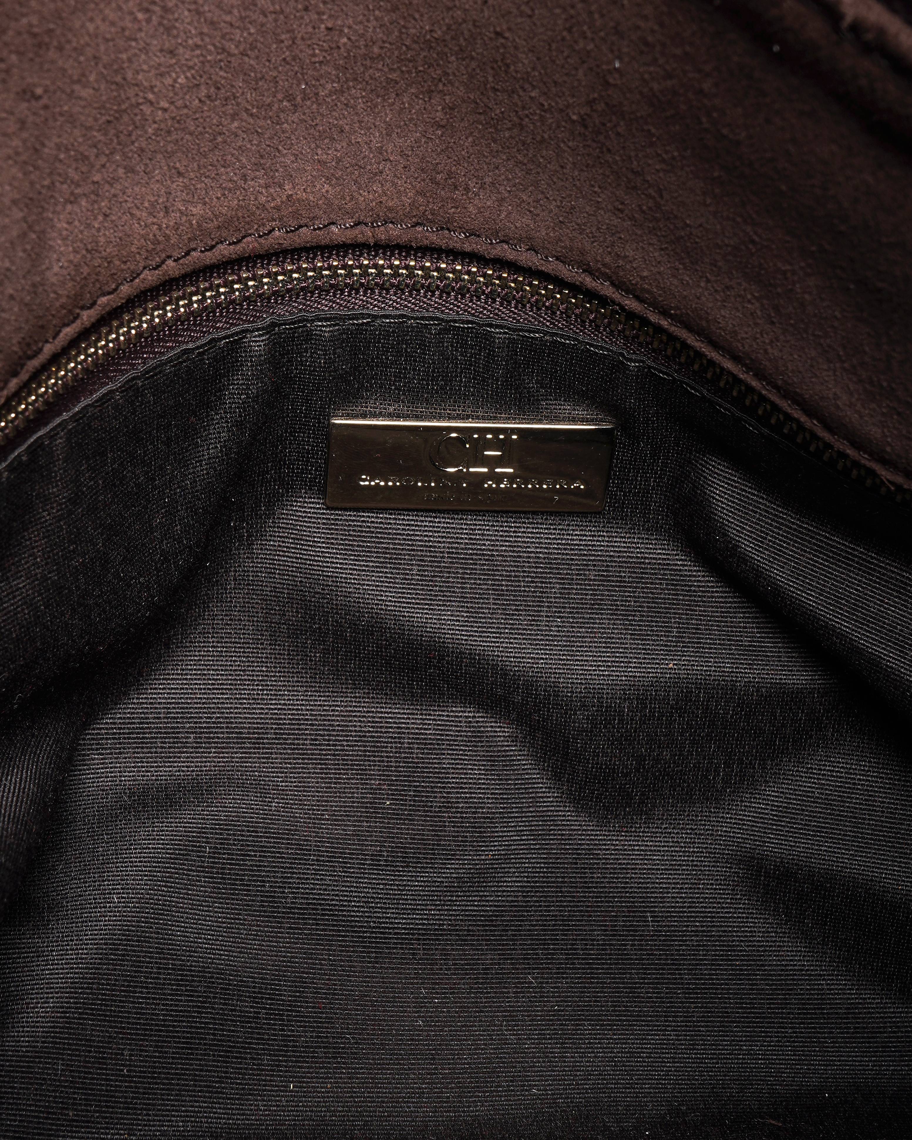 Caroline herrera red monogram embossed leather clutch with chain