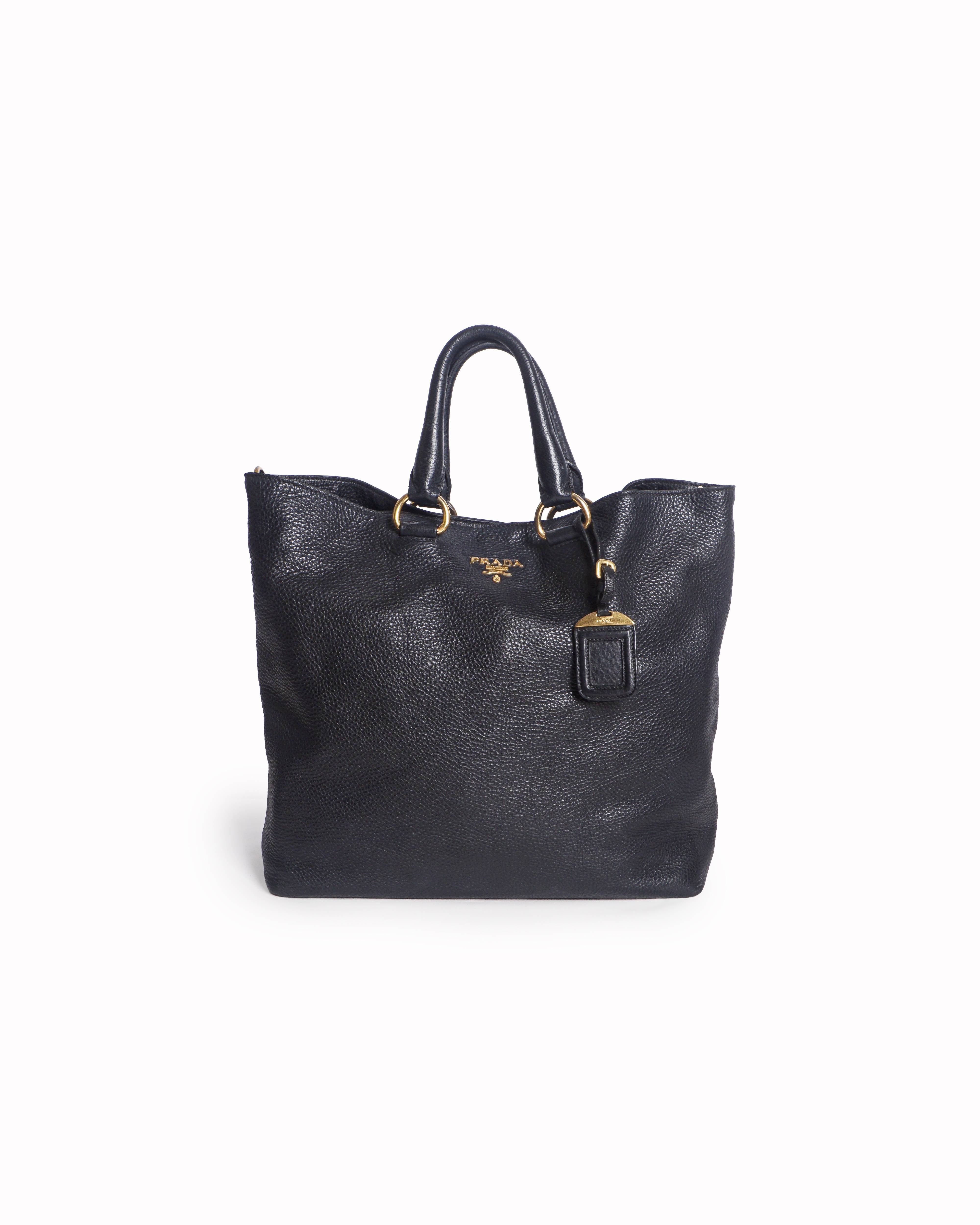 Prada Black Vitello Daino Leather Shopping Tote