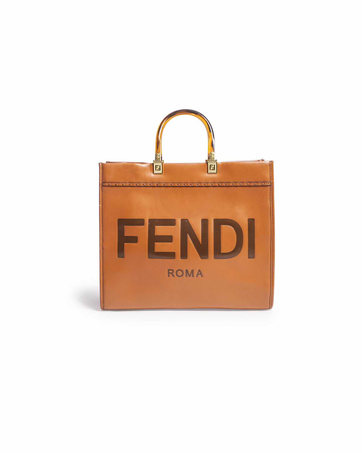 Fendi Sunshine Medium Brown Leather Shopper Tote