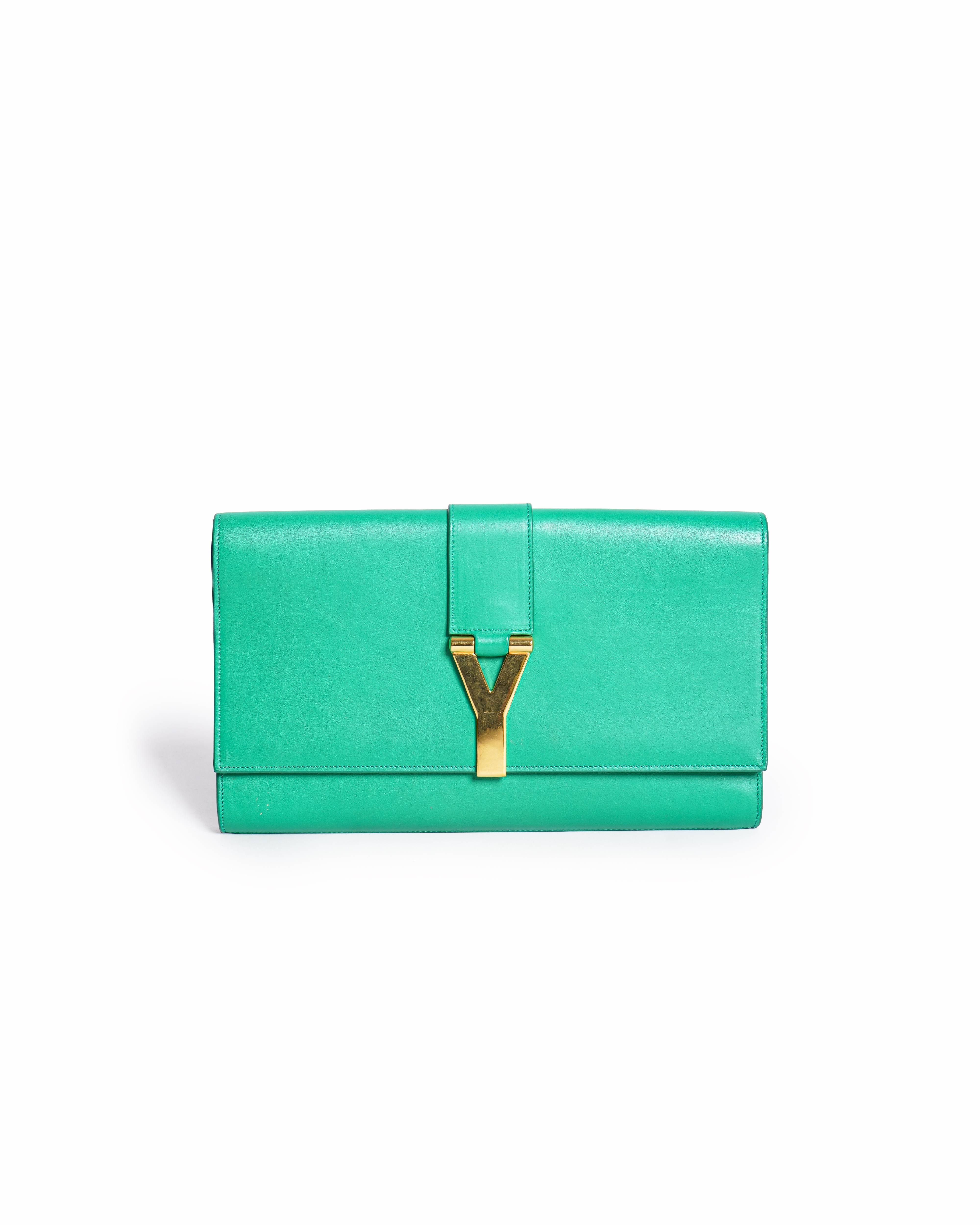 Yves Saint Laurent Green Leather Y-Ligne Clutch