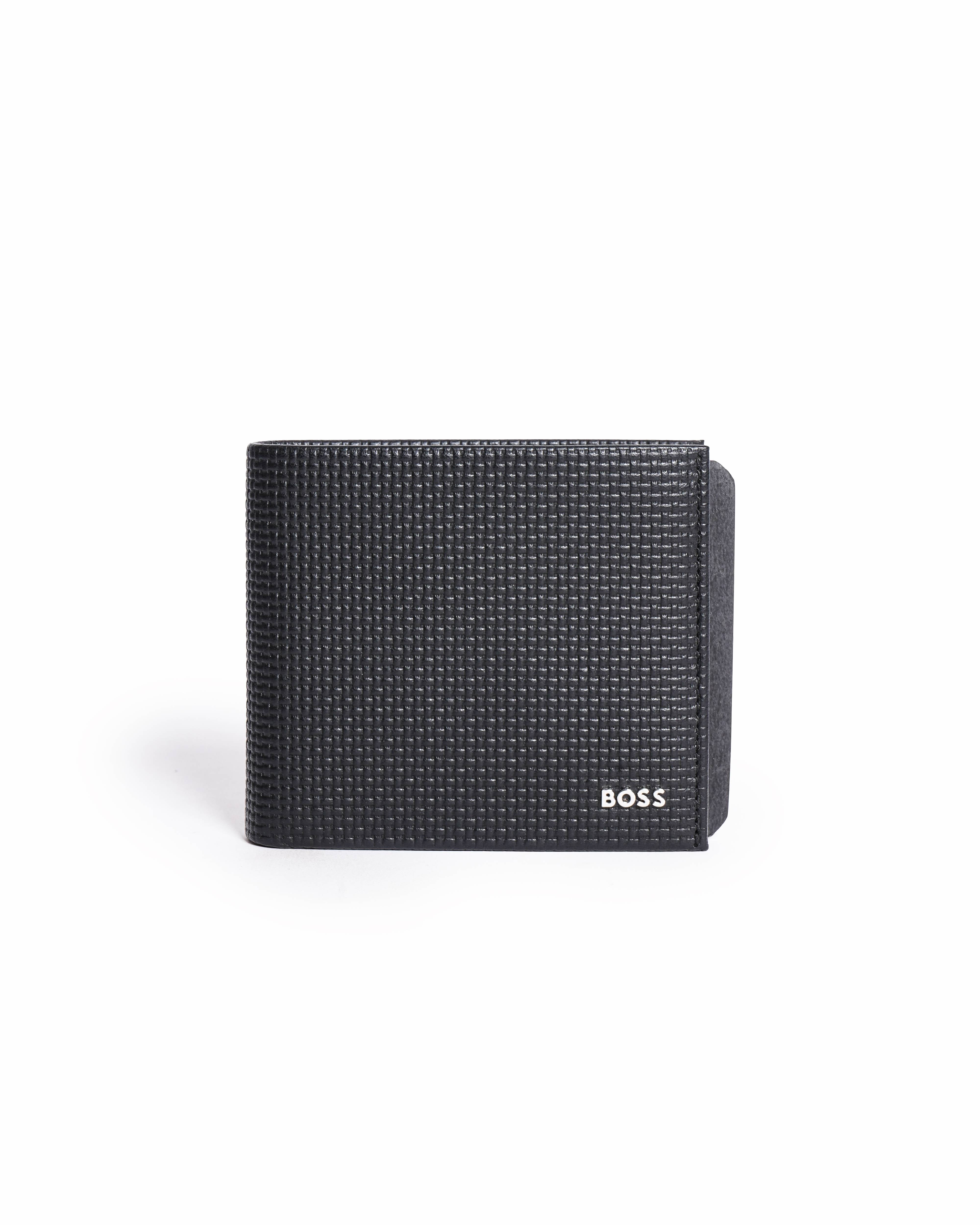 Boss men's black textured leather bi-fold wallet
