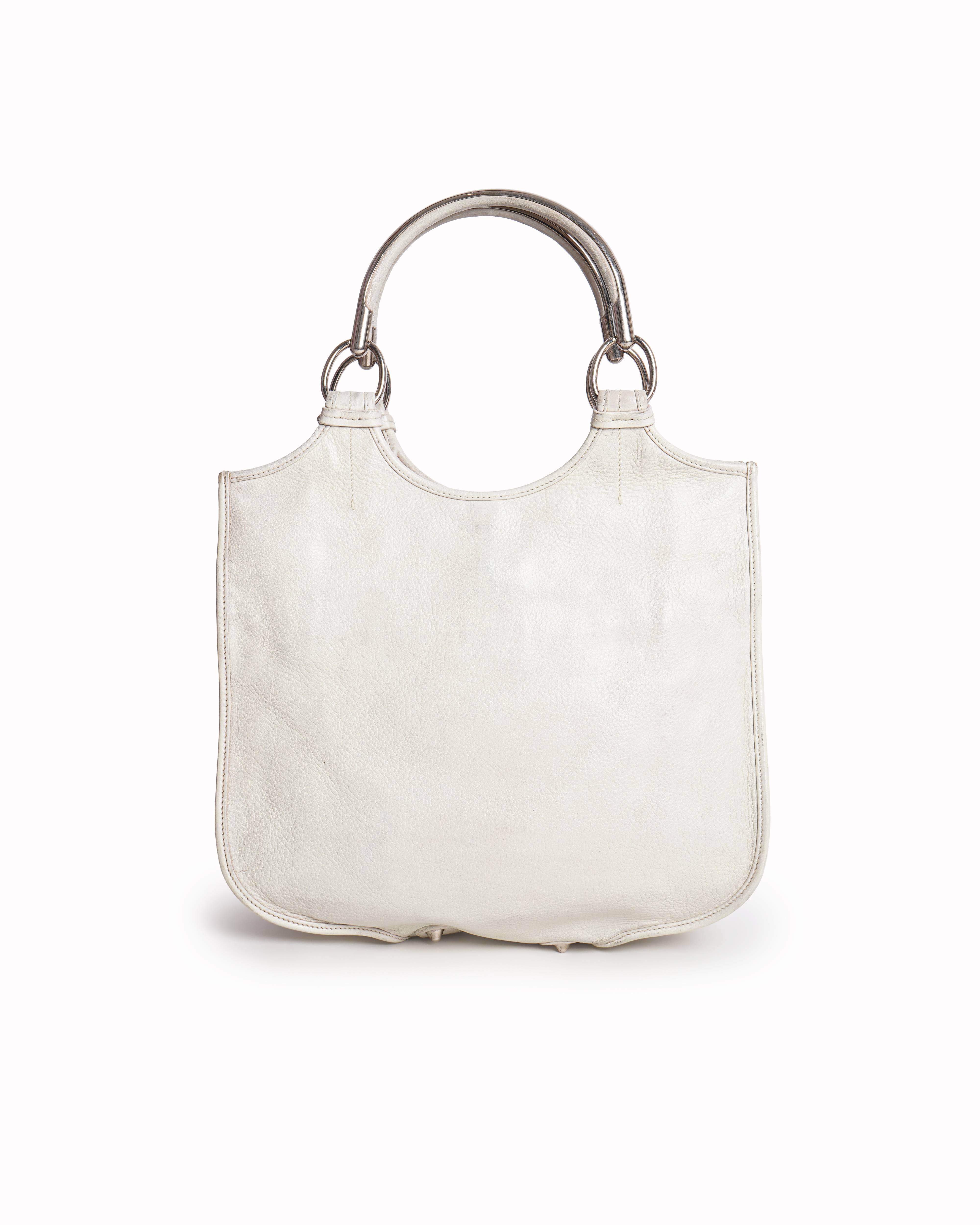 Christian Dior D Charm Handbag Tote Bag Leather Ivory