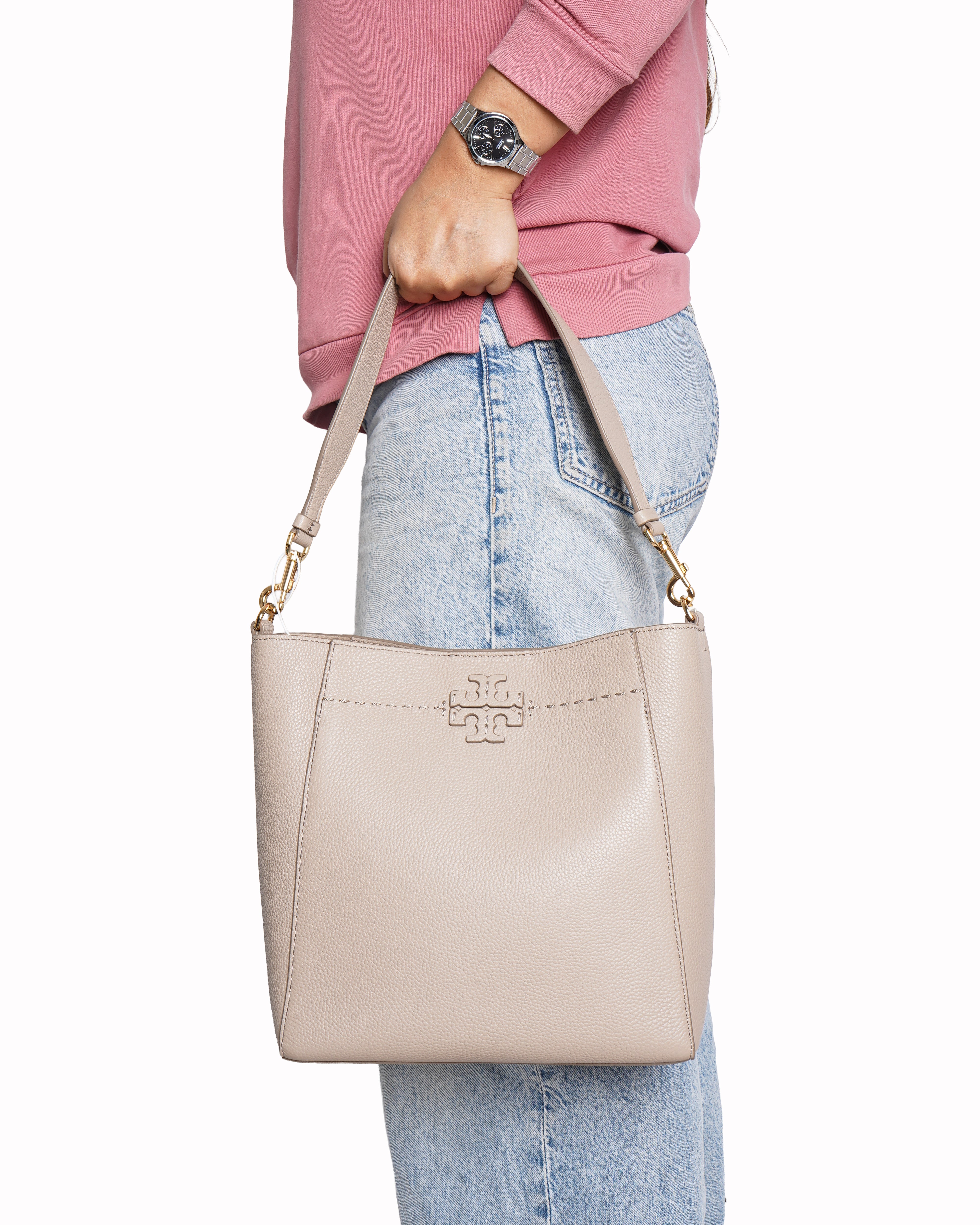 New Tory Burch McGraw Bucket Bag In Beige