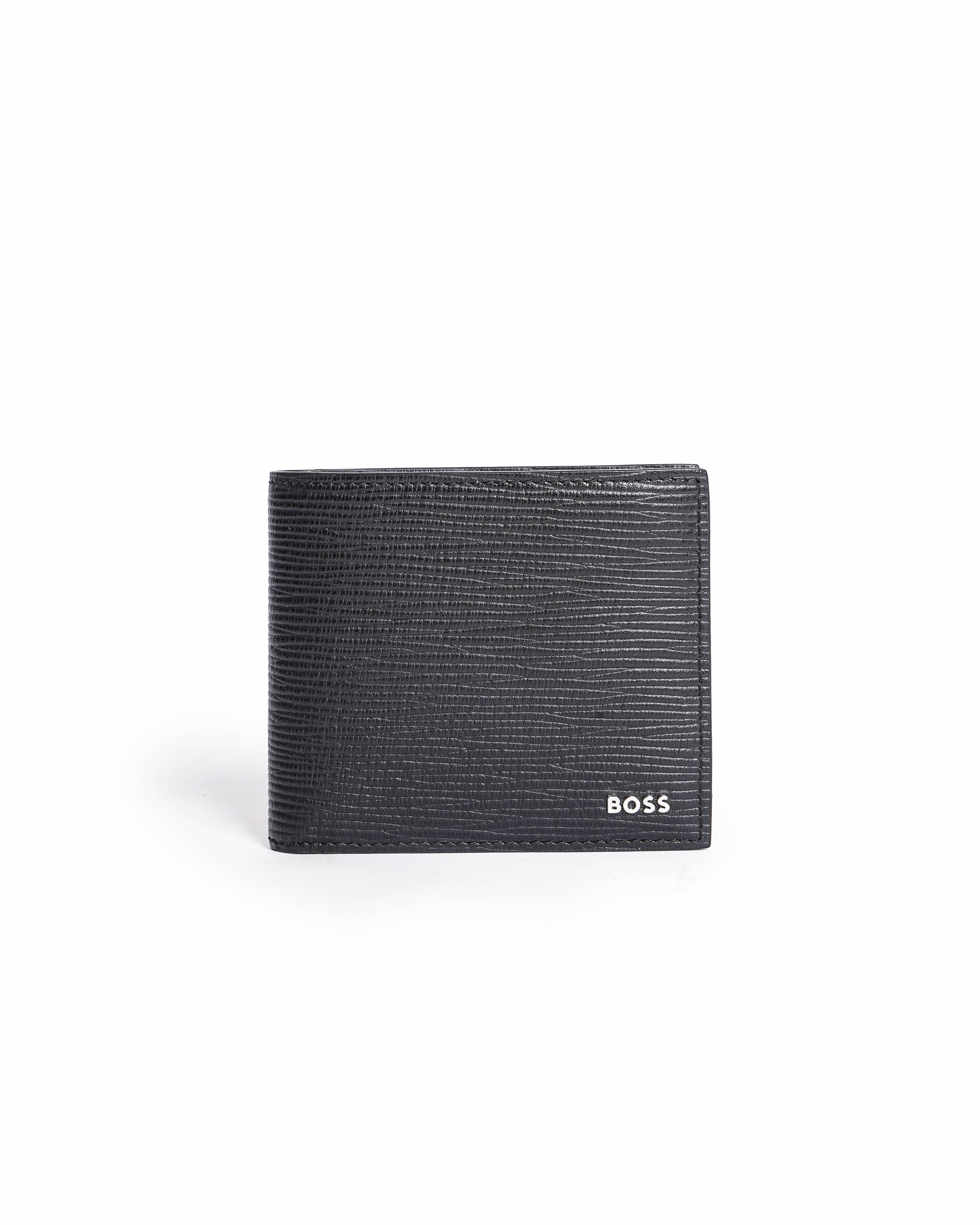 BOSS Black Linear Textured Leather Bifold Wallet