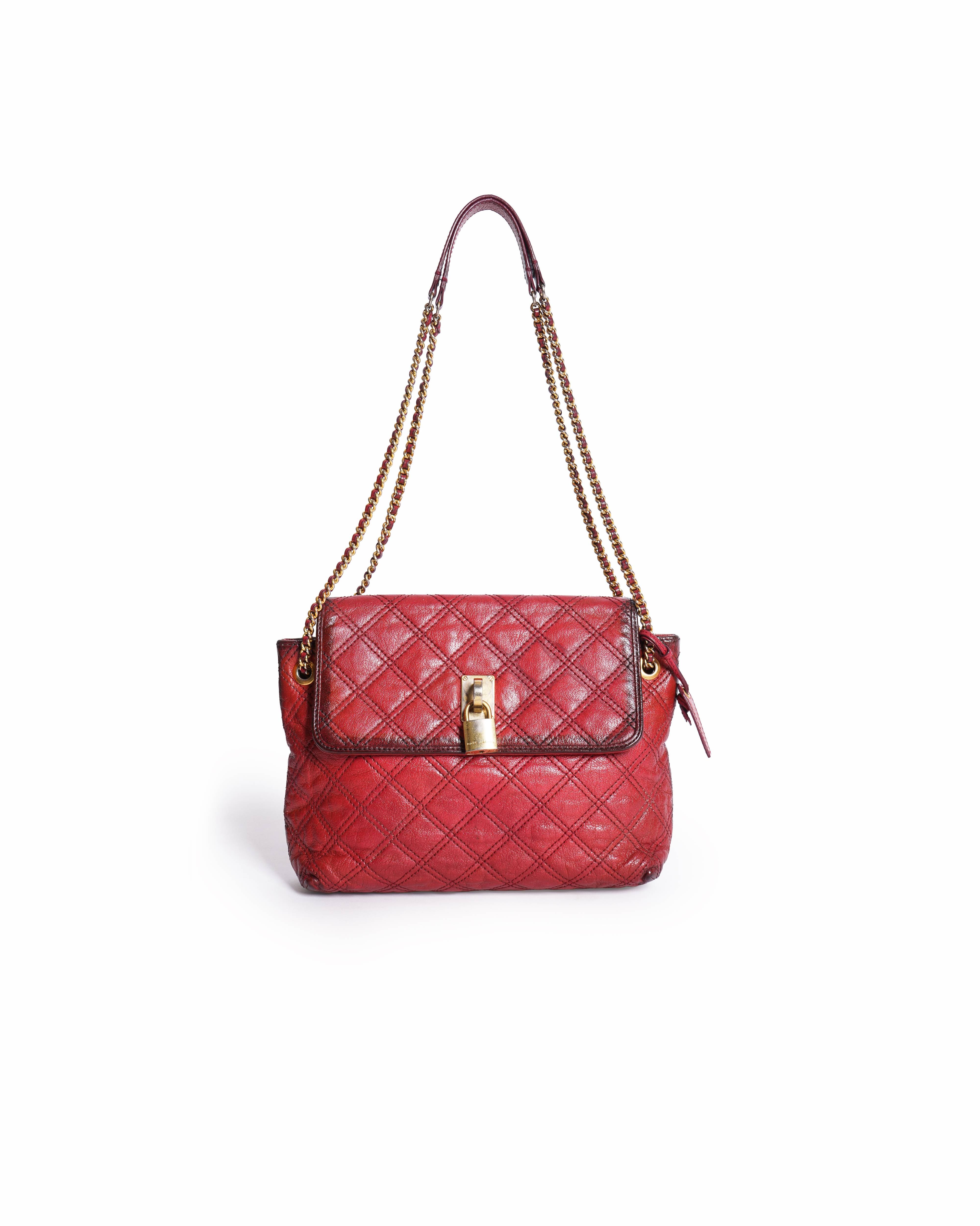 Marc Jacobs Red Quilted Leather Large Single Flap Shoulder Bag
