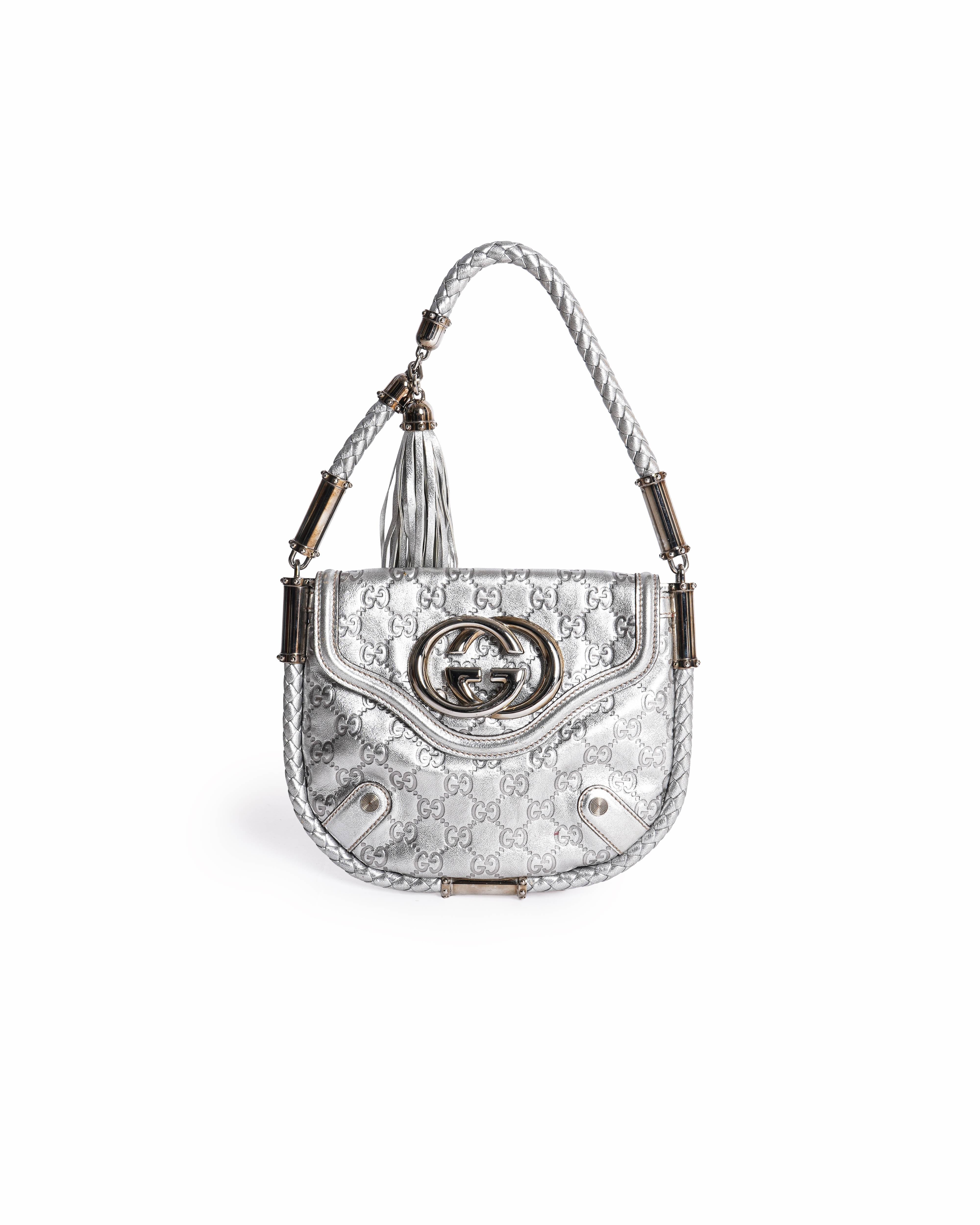 Gucci Metallic Silver Guccissima Britt Shoulder Bag