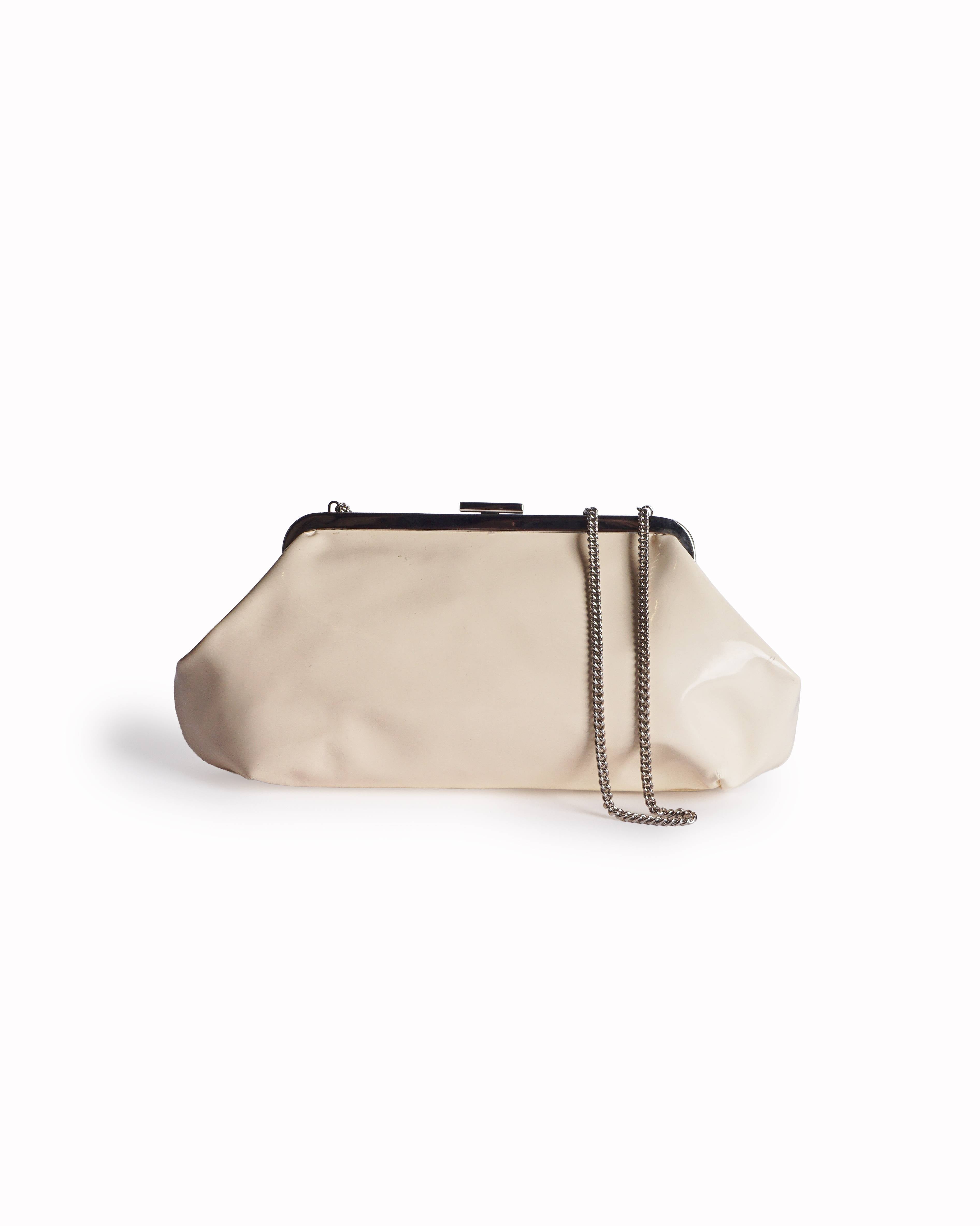 Dolce & Gabbana Cream Patent Leather Frame Chain Bag