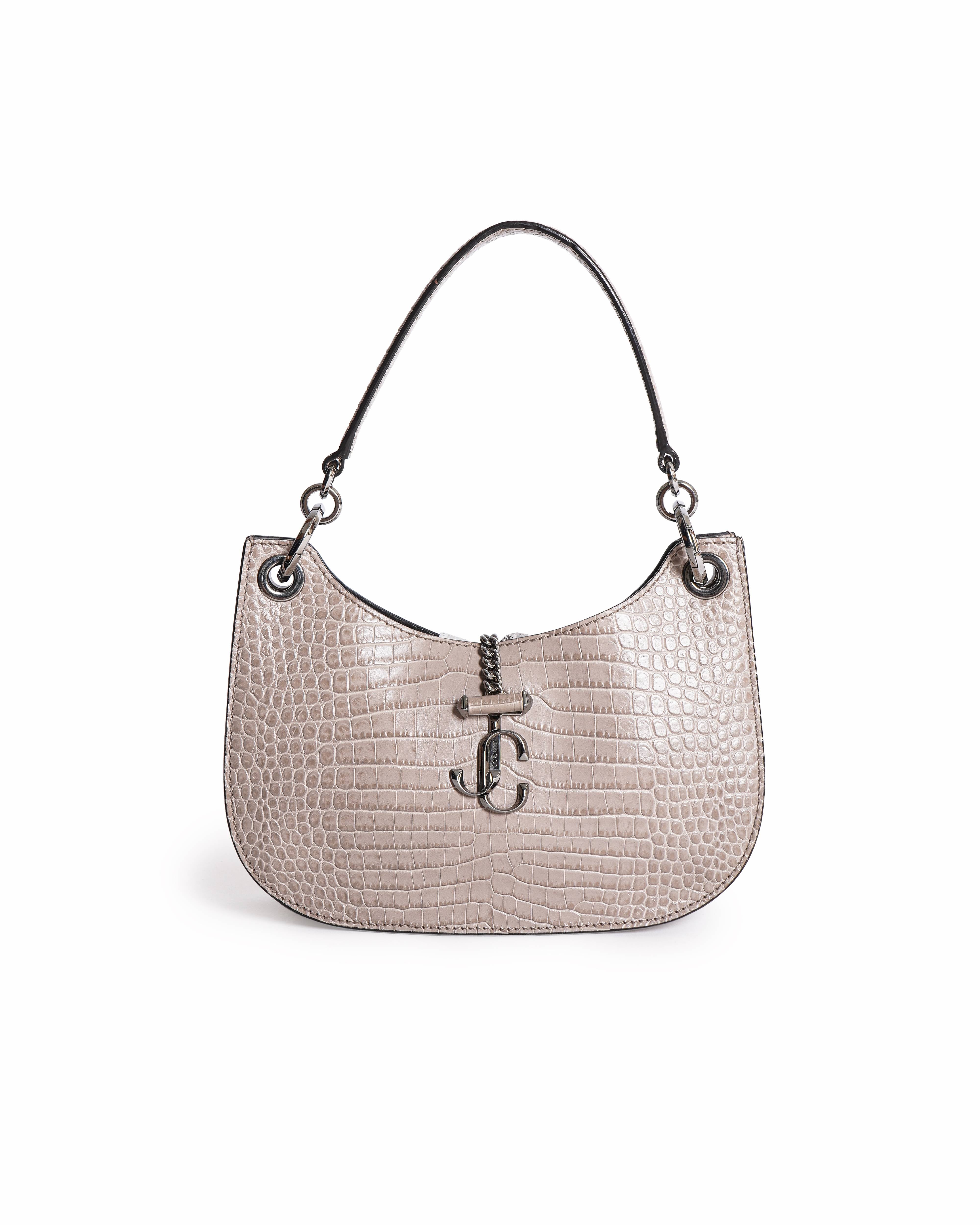 Jimmy Choo Taupe Croc Embossed Leather Varenne Hobo