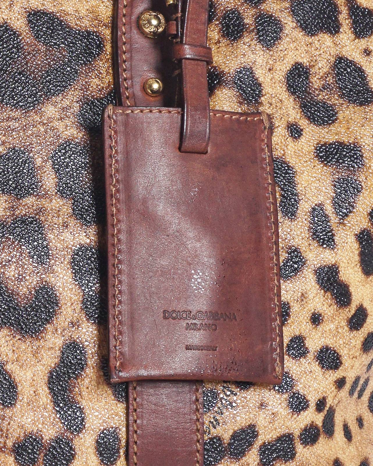 Dolce & Gabbana Leopard Print Leather Trim Tote Bag