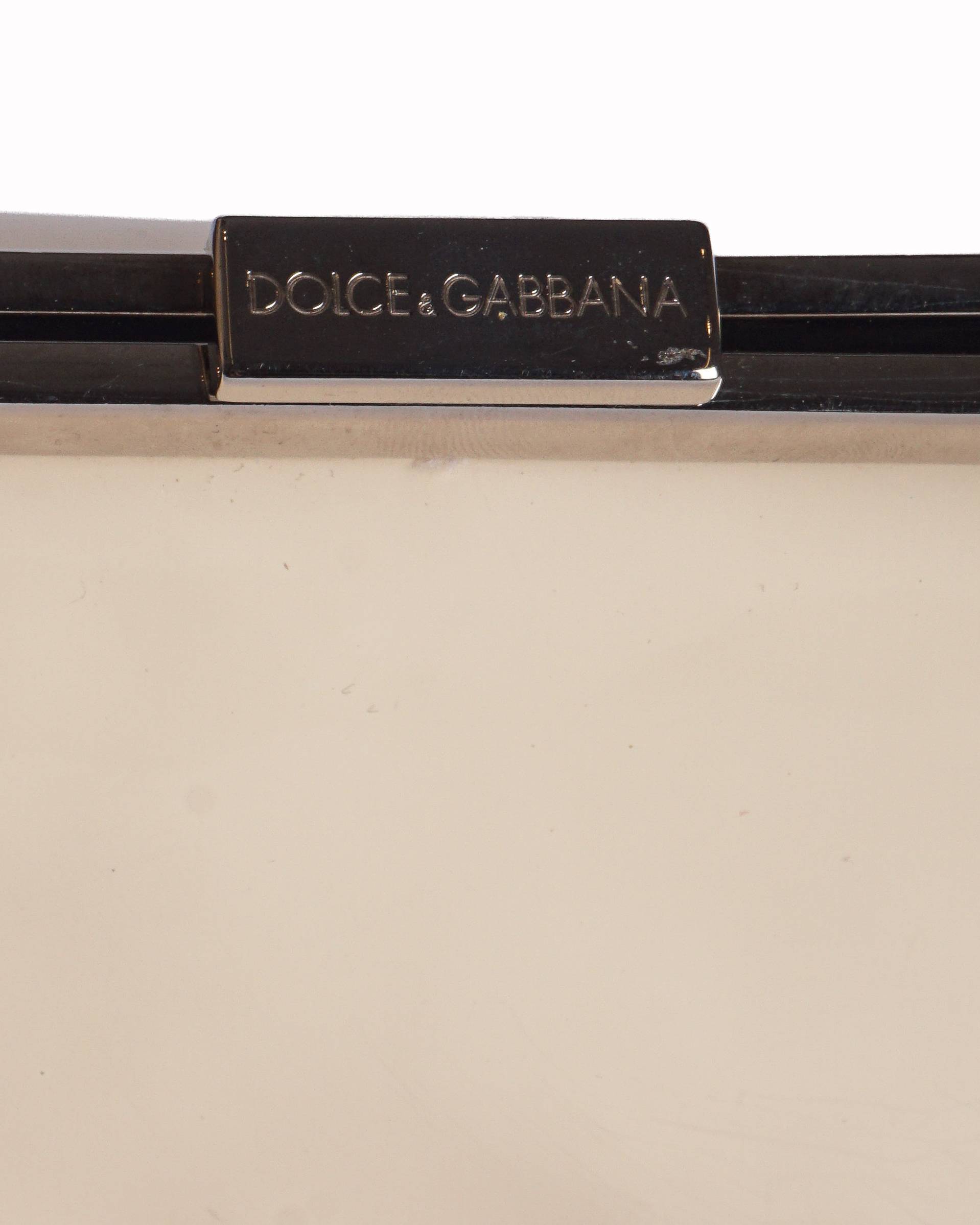 Dolce & Gabbana Cream Patent Leather Frame Chain Bag