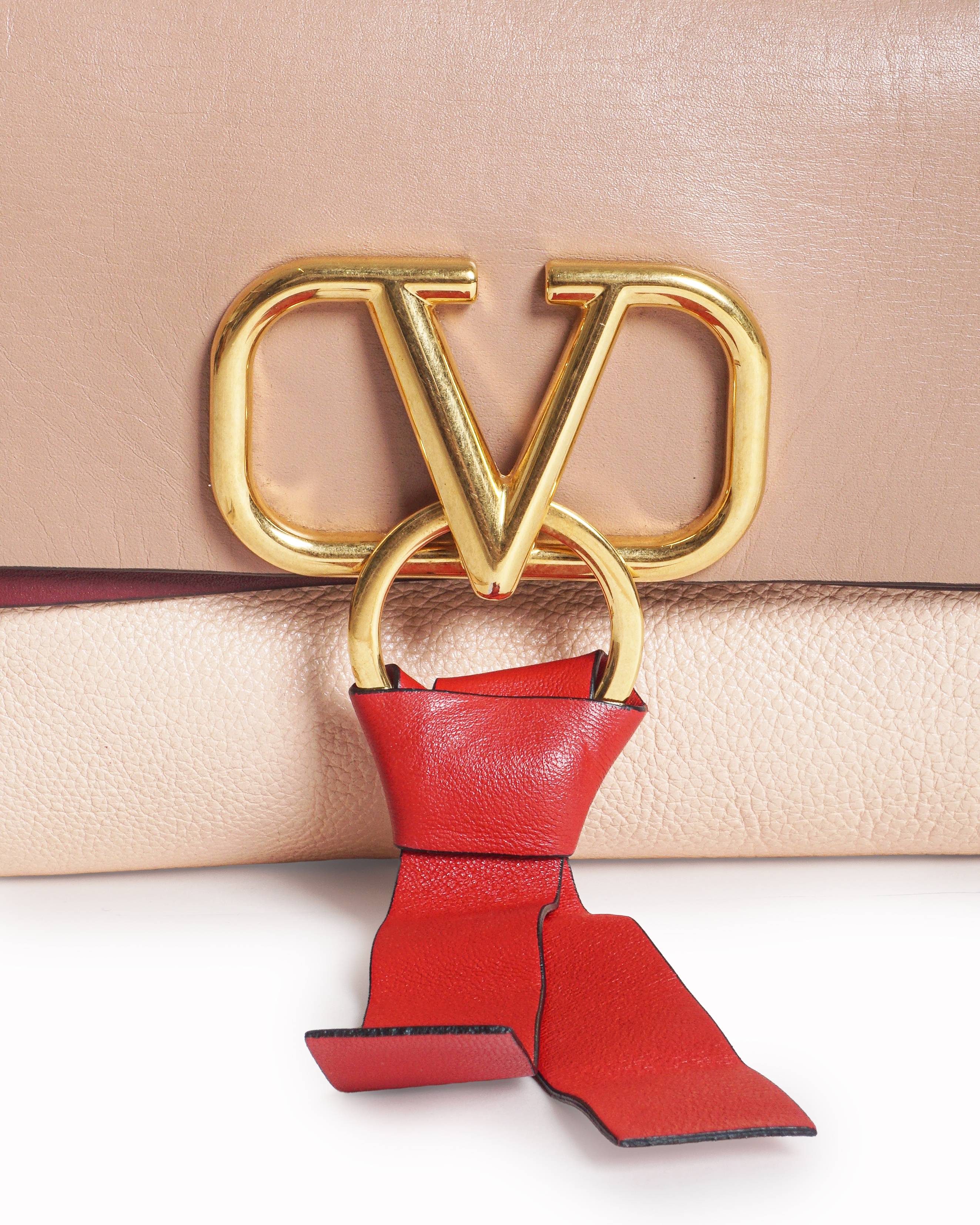 Valentino Tri Color Leather Small VRing Flap Shoulder Bag