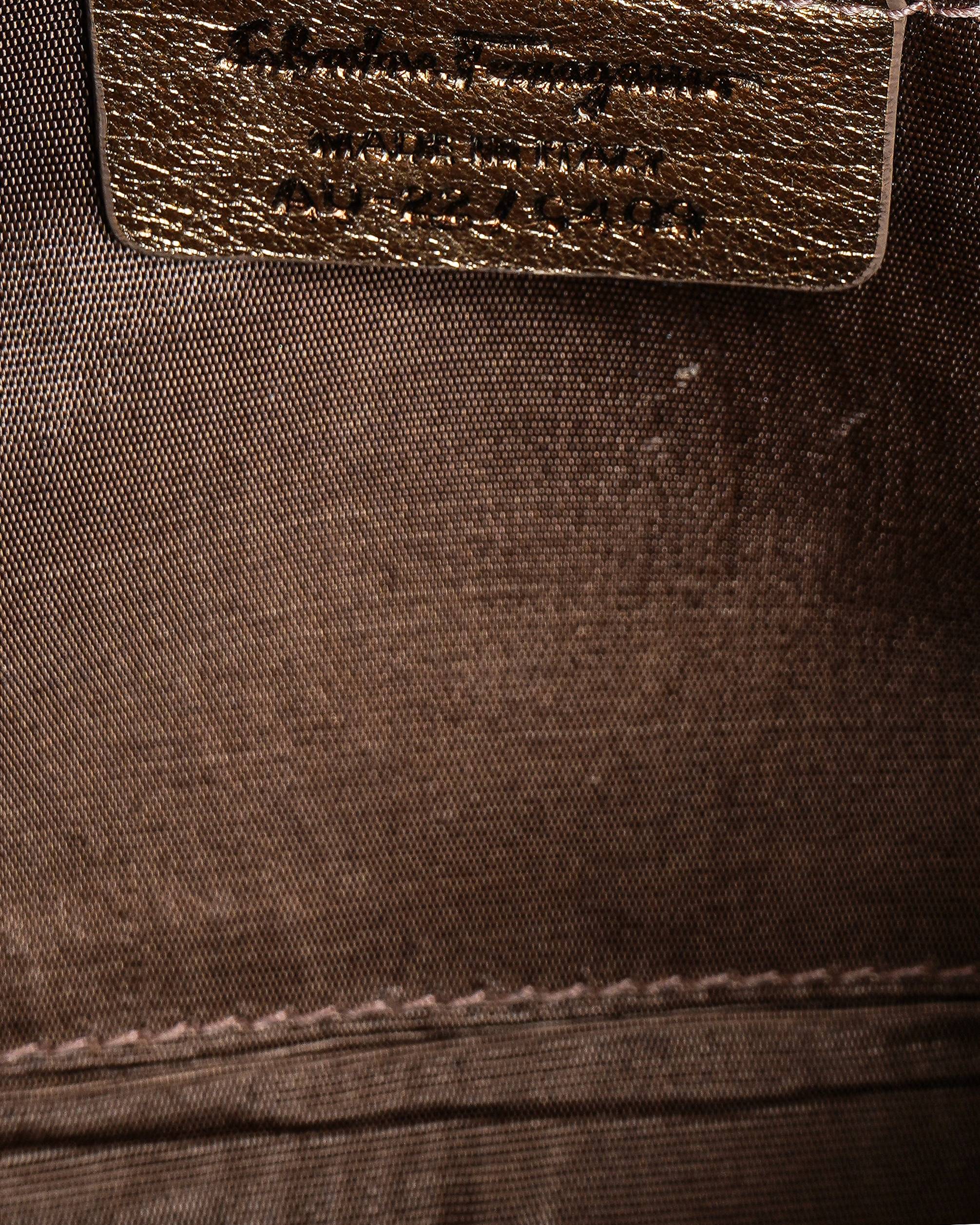 Salvatore Ferragamo Metallic Gold Leather Vara Bow Chain Crossbody Bag