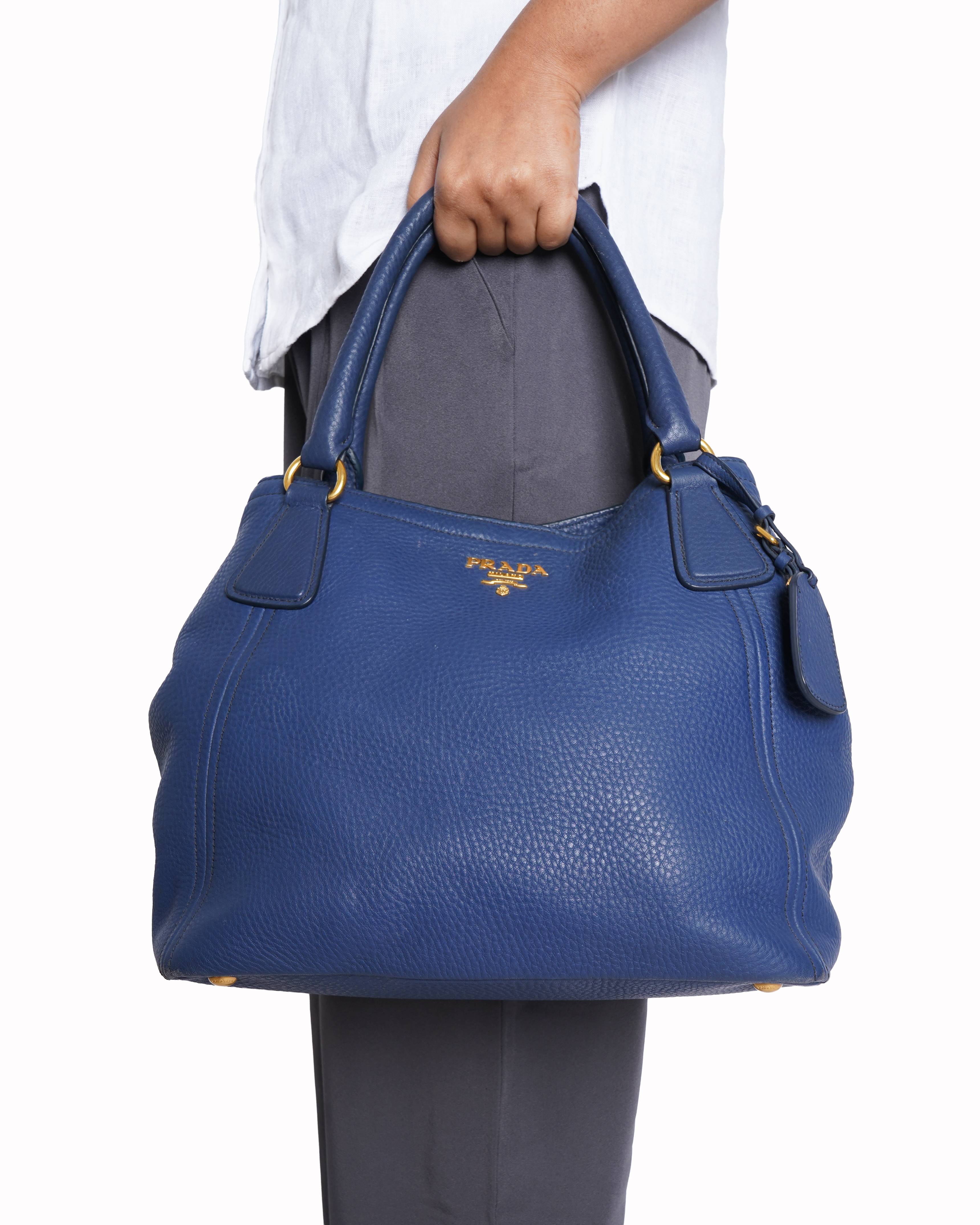 Prada navy blue vitello diano tote bag