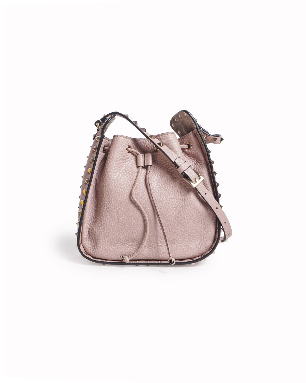 Valentino Garavani Rockstud Small Powder Pink Leather Bucket Bag