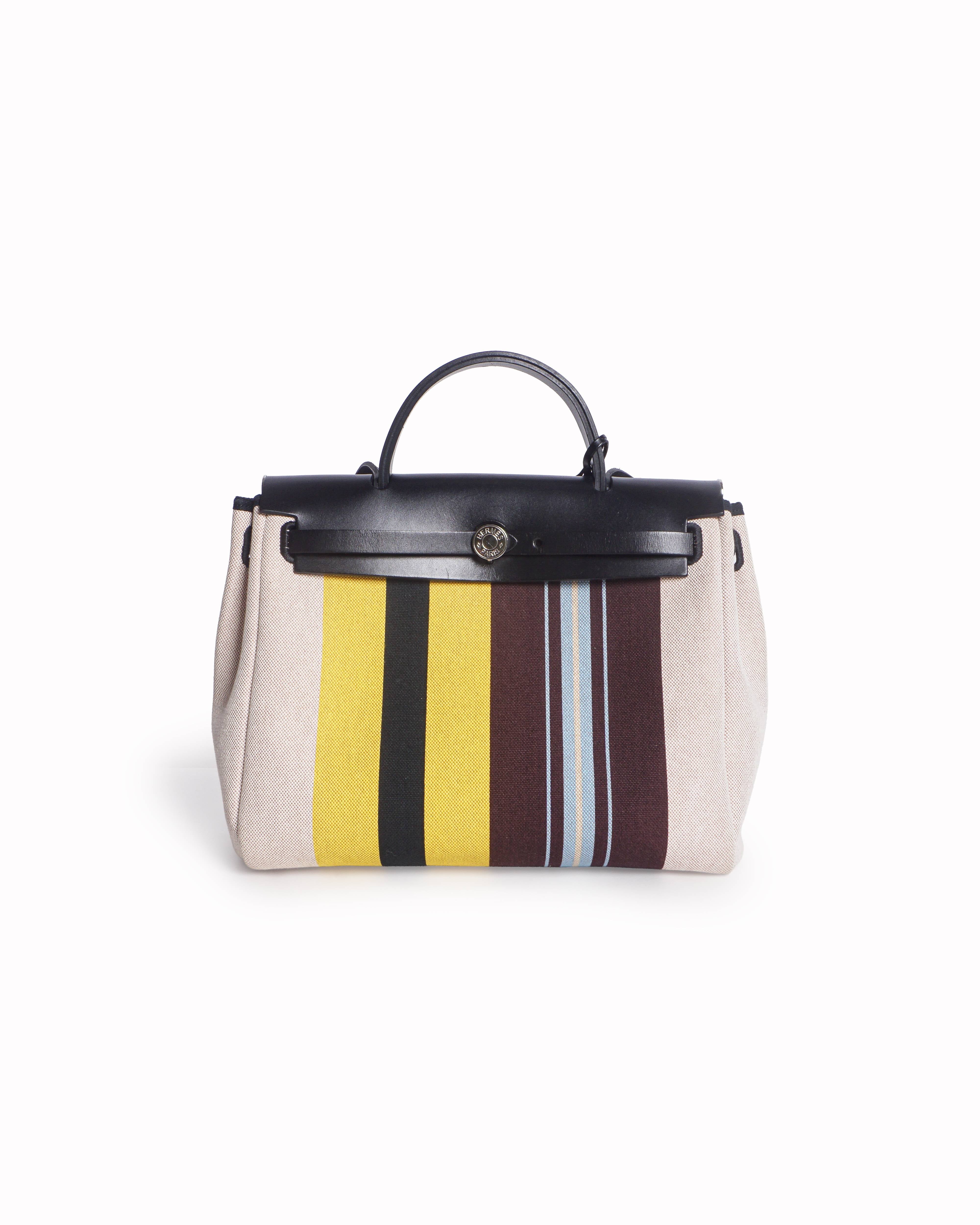 HermĆØs Herbag Zip 31 Rayures d'Ćquipage Striped Canvas Bag