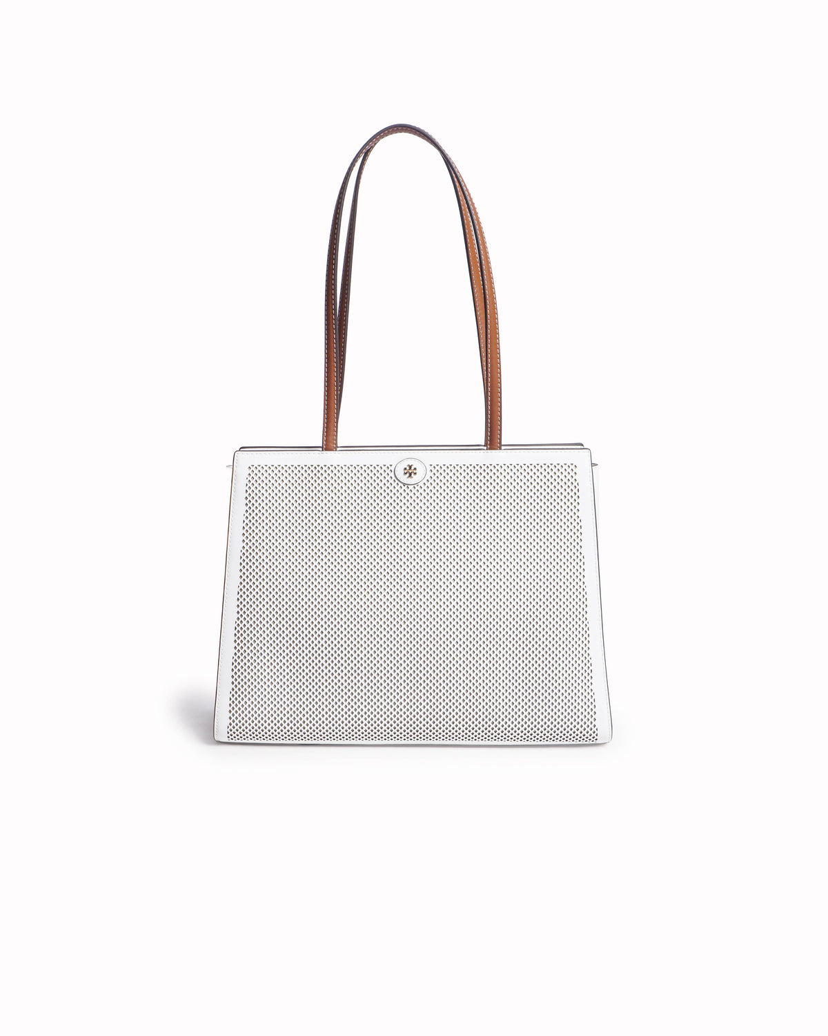 Tory Burch White Perforated Leather Structured Tote Bag