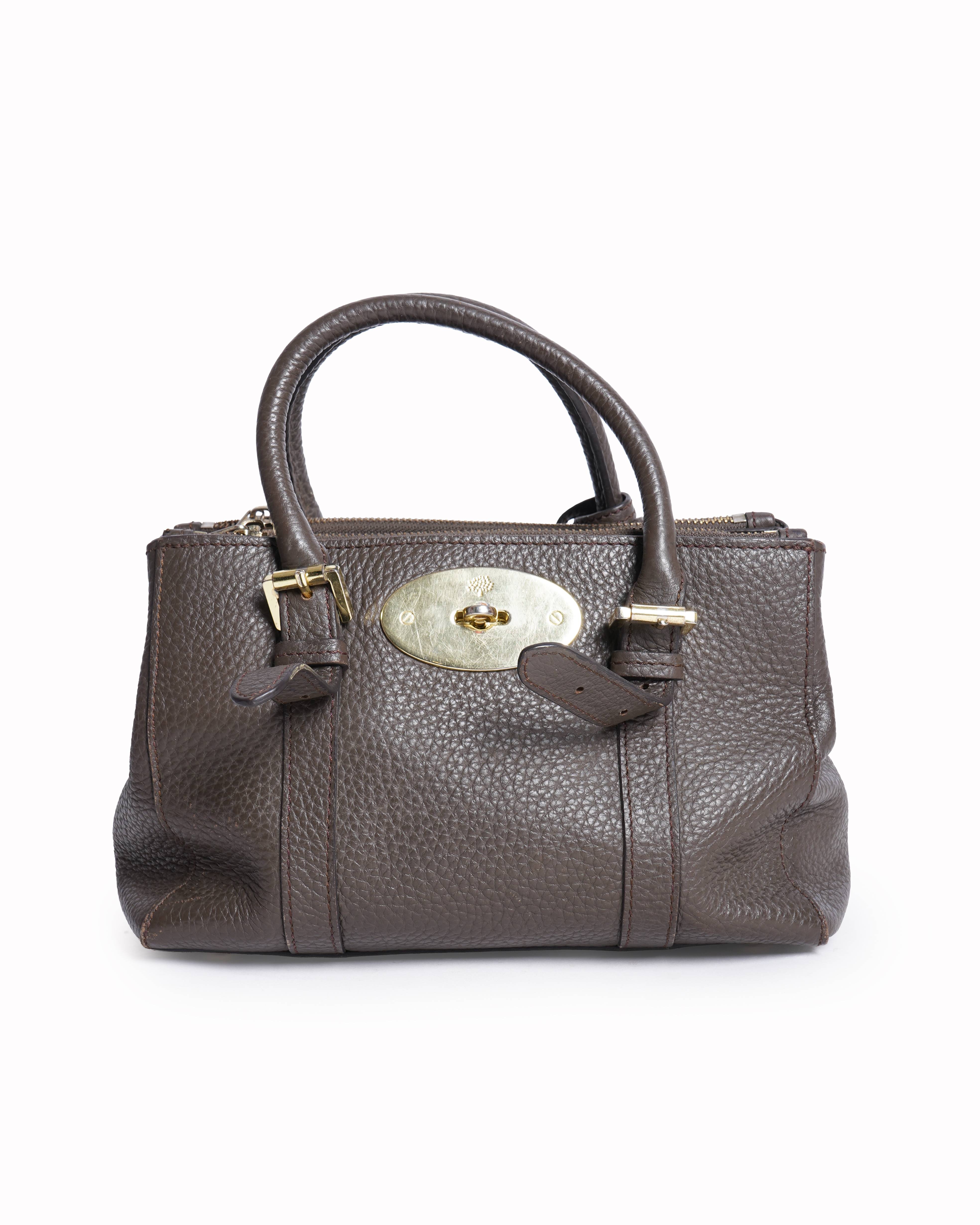 Mulberry brown leather zip tote bag