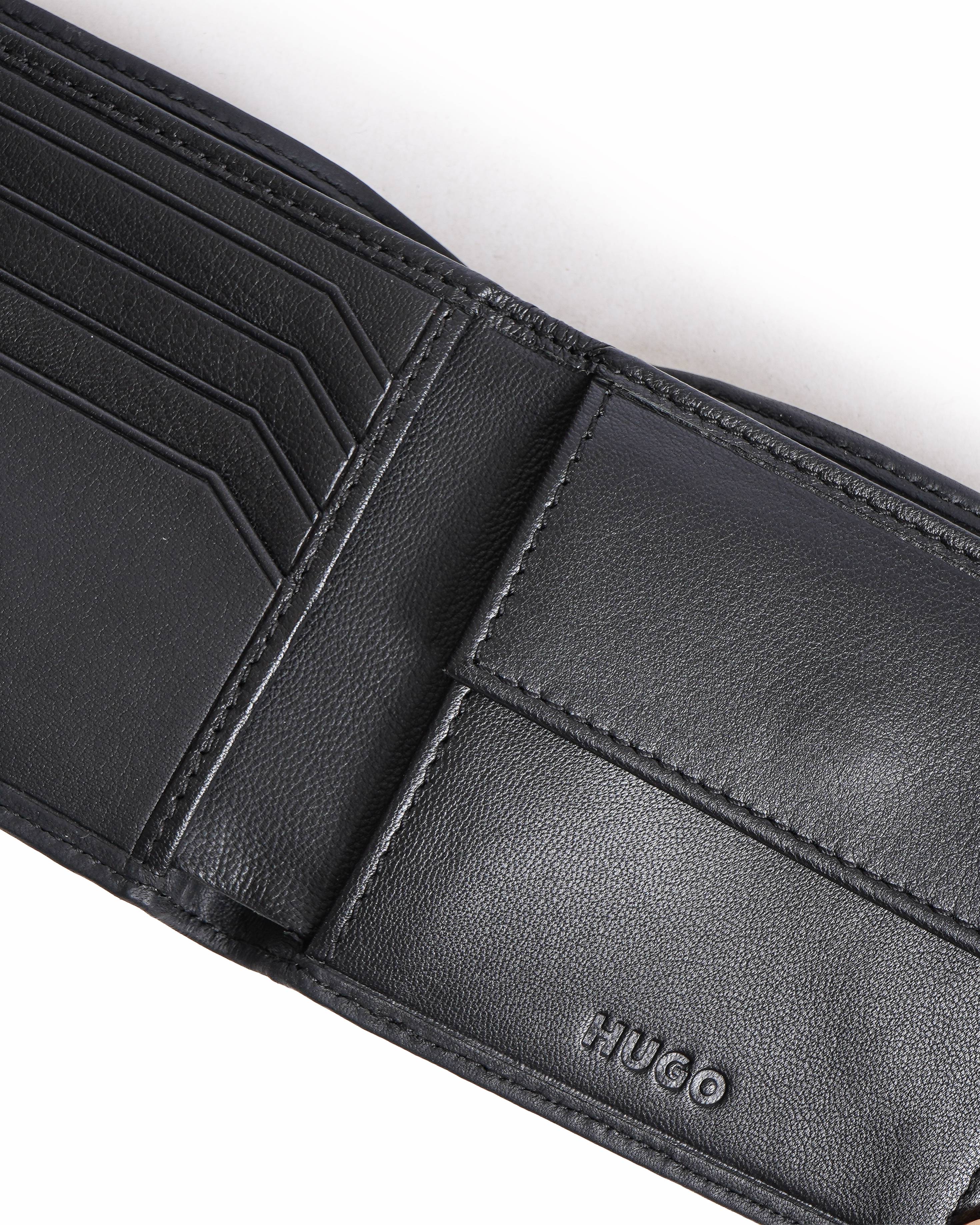 HUGO Black Leather Bifold Wallet with Lime Green Logo