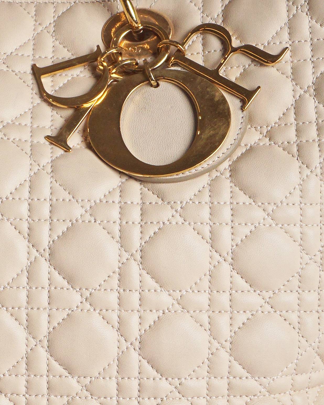 Christian Dior Cream Quilted Cannage Leather Large Top Handle Bag