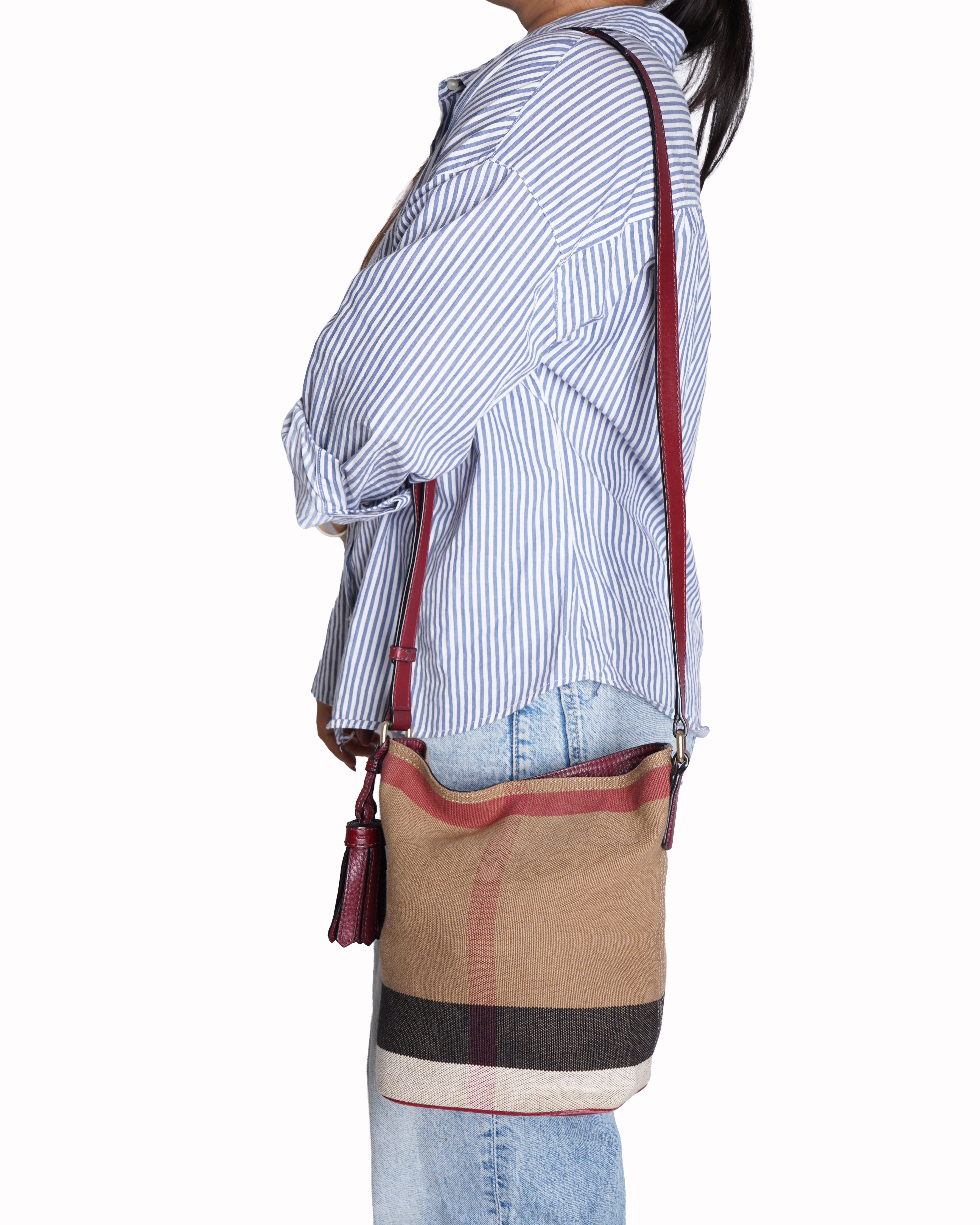 Burberry Multicolor Exploded Check Canvas and Leather MiniAshby Tassel Crossbody Bag