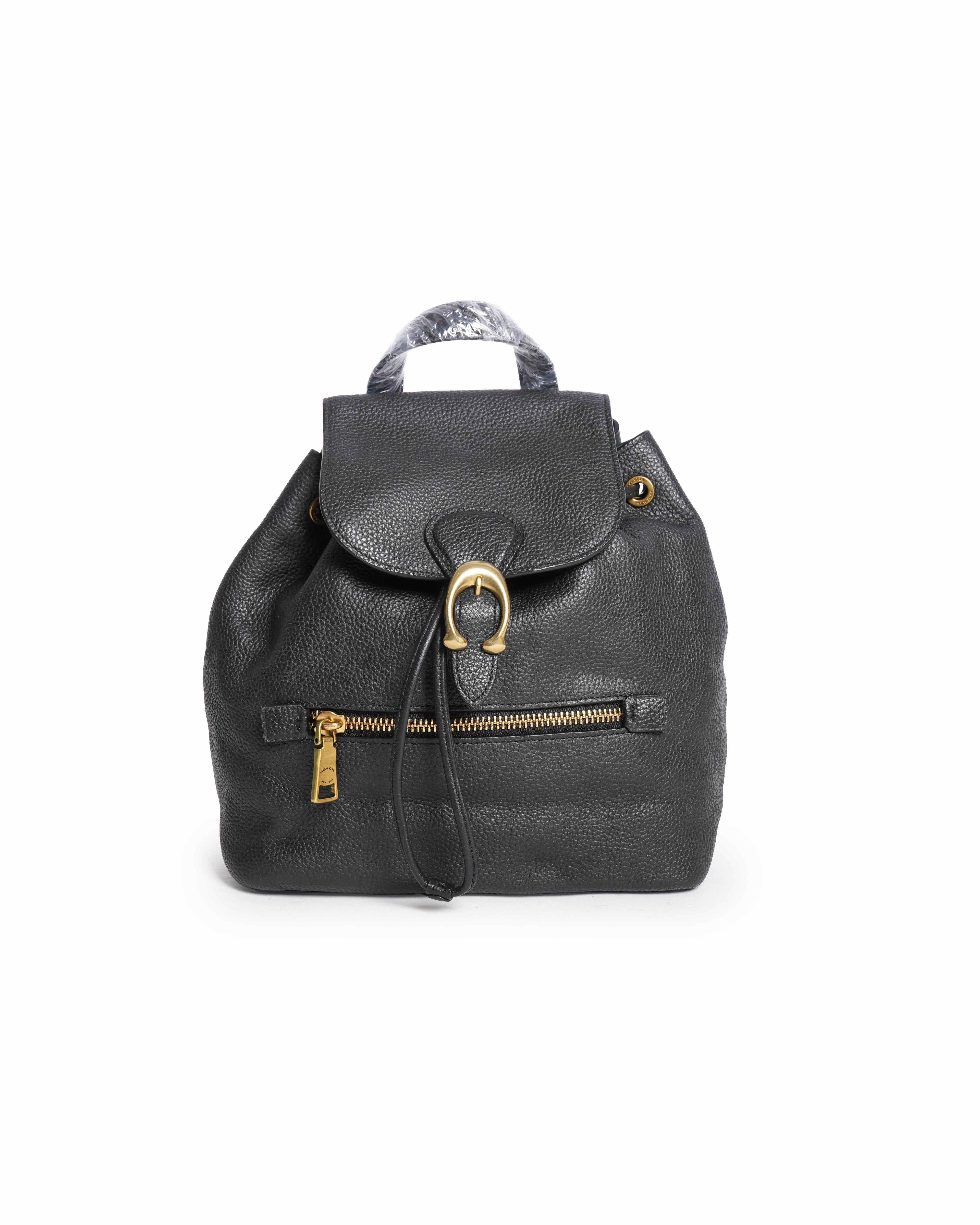 Coach Black Leather Drawstring Backpack
