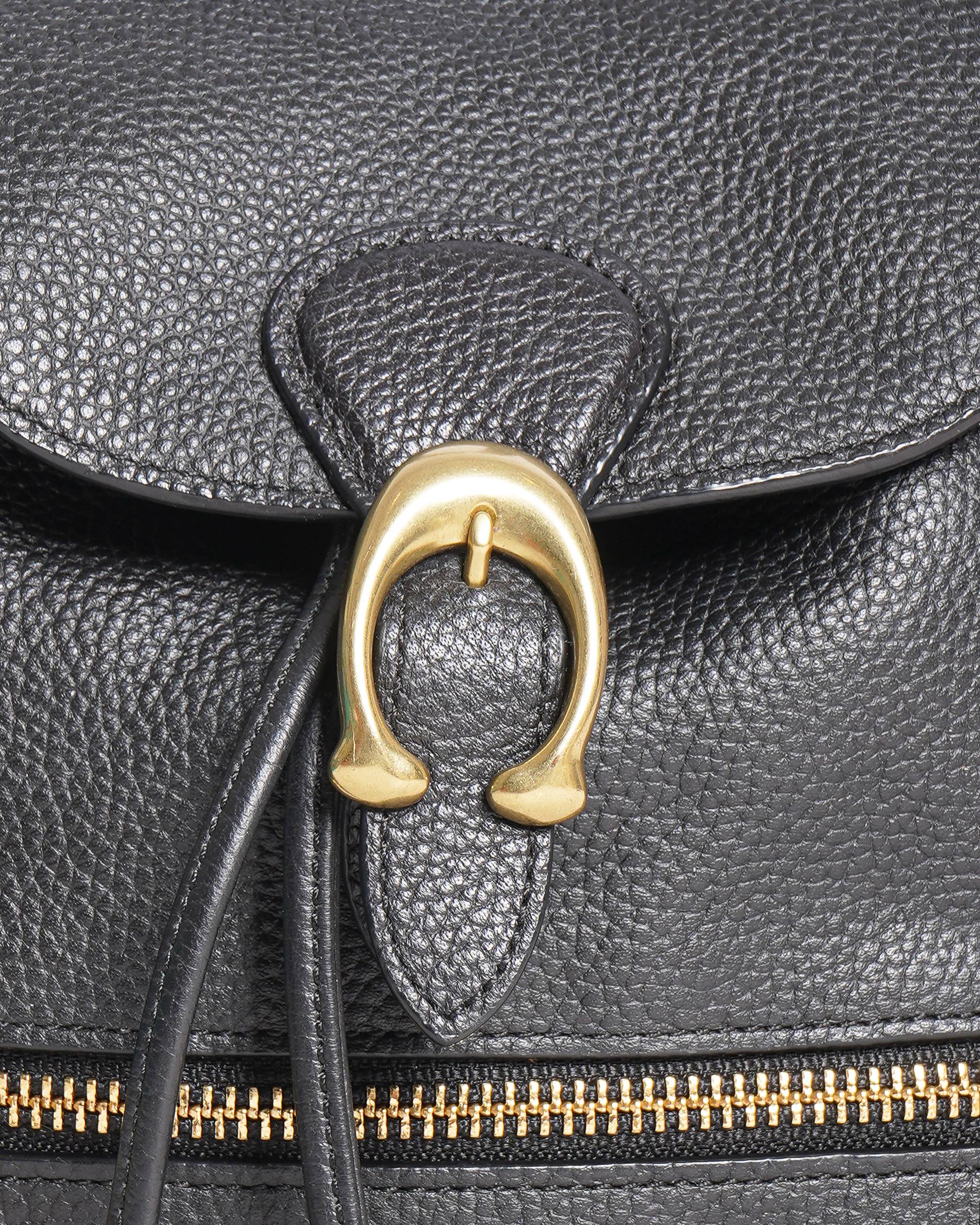 Coach Black Leather Drawstring Backpack
