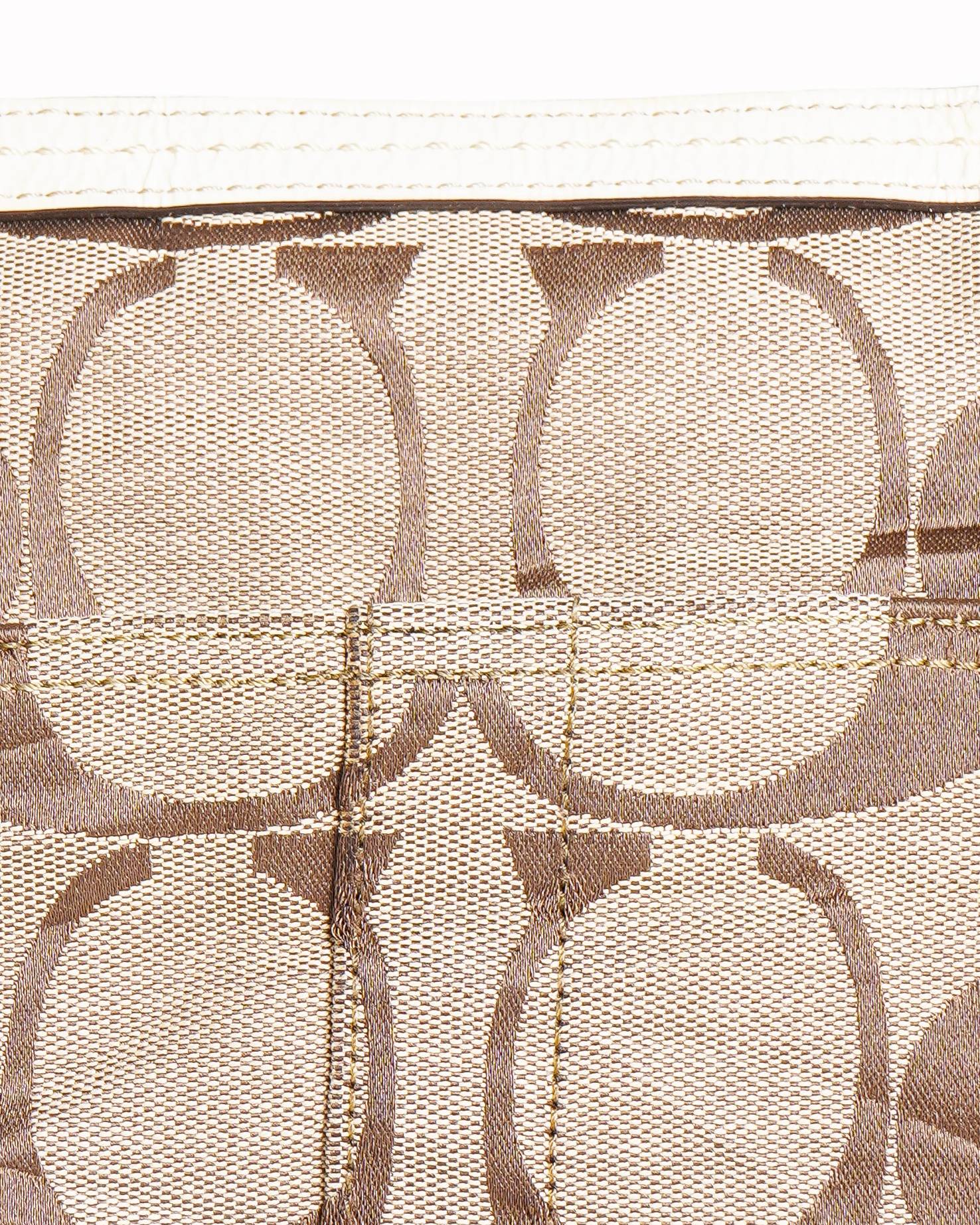 Coach Signature Khaki Canvas Cream Stripe Tote