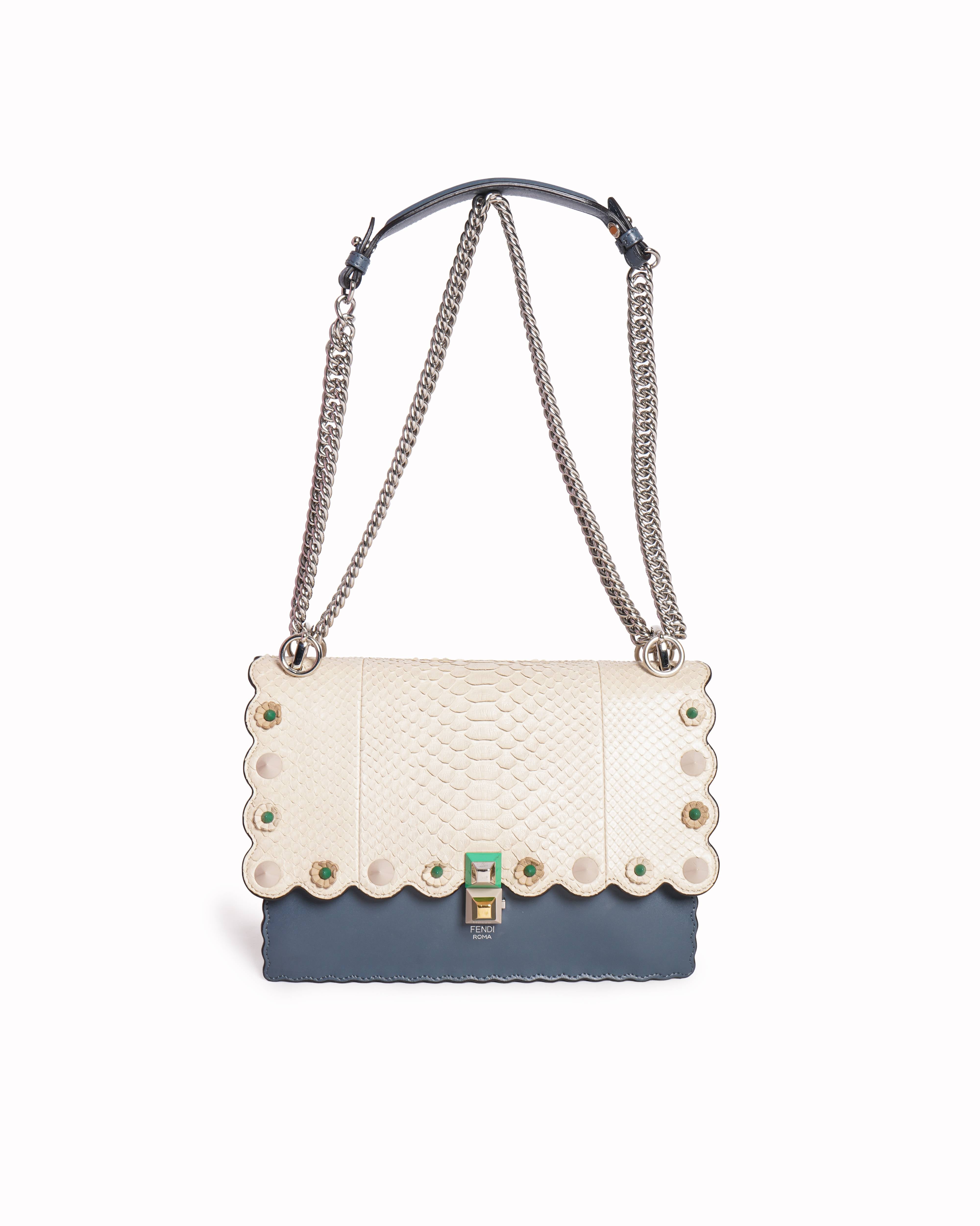 Fendi Kan I blue and beige snakeskin shoulder bag