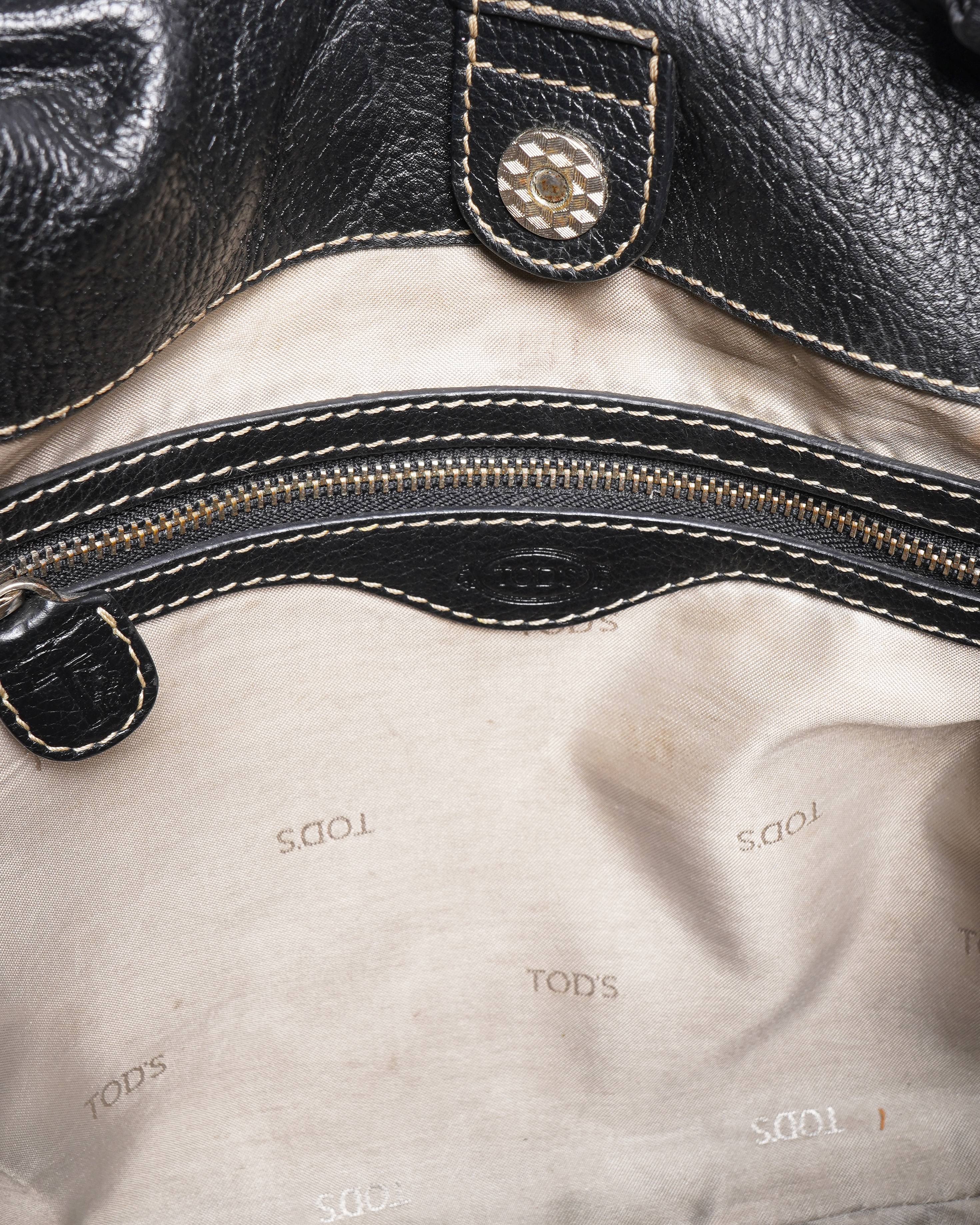 Tod's black leather shoulder tote bag