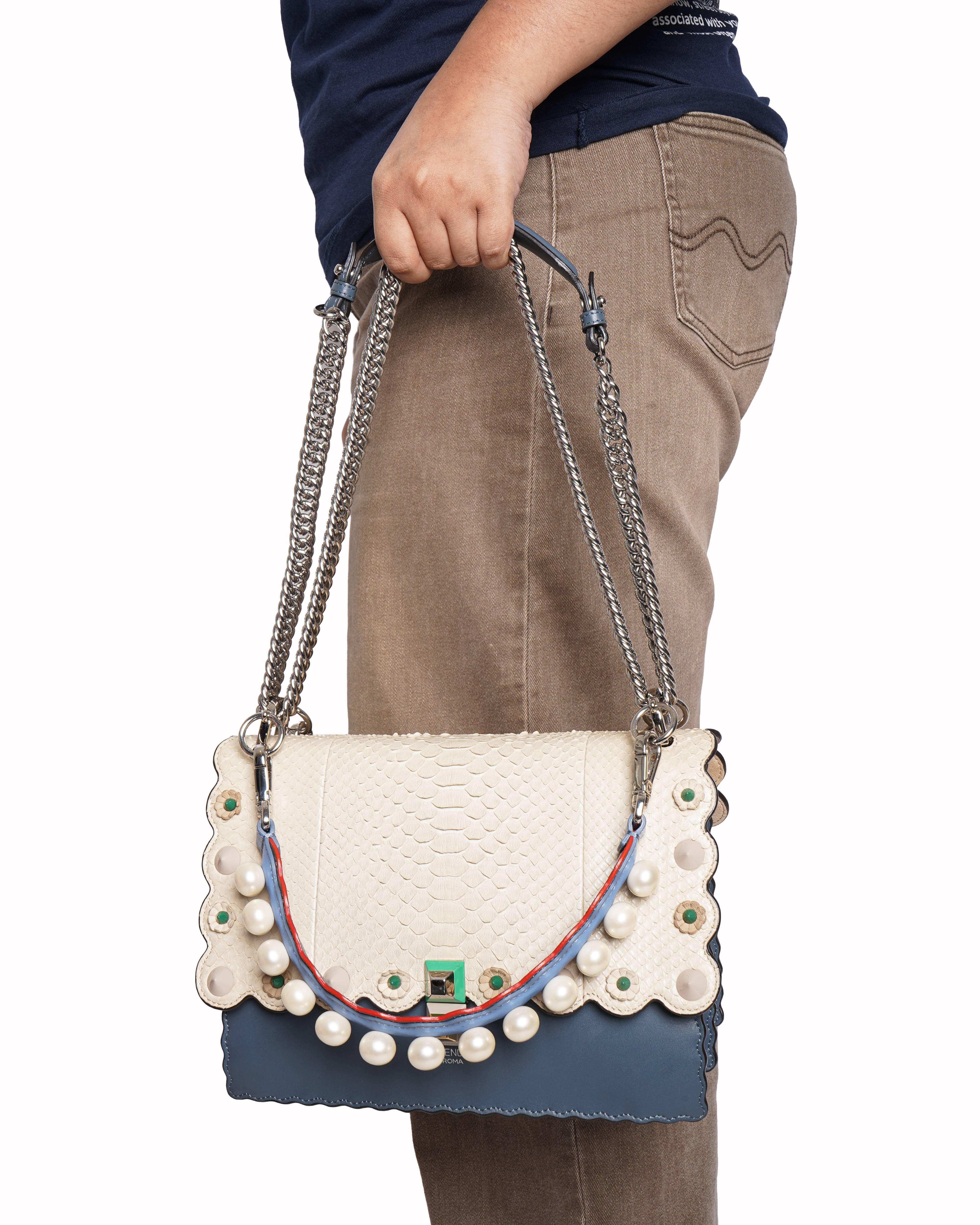 Fendi Kan I blue and beige snakeskin shoulder bag