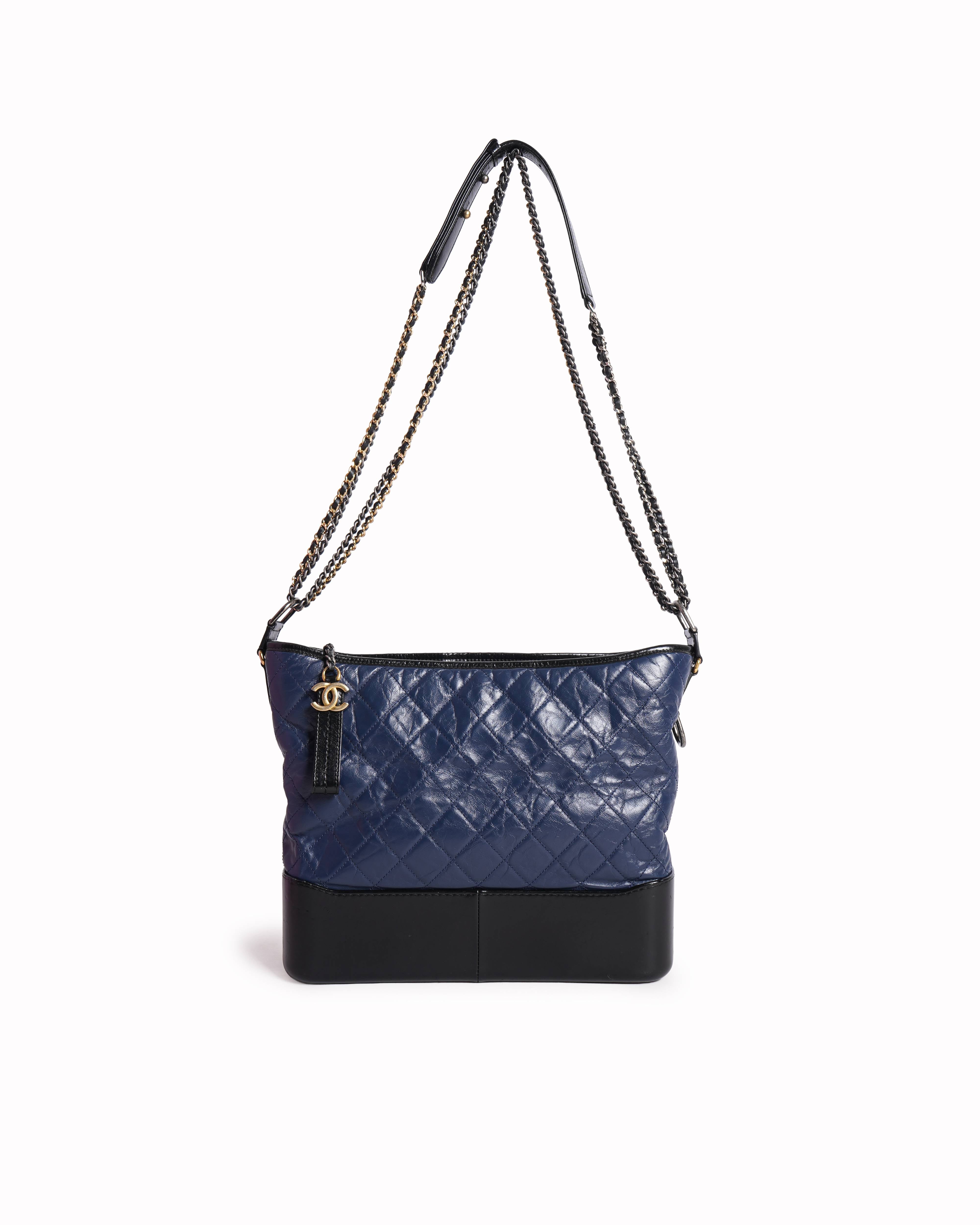 Chanel Gabrielle Calfskin Navy Blue & Black Leather Shoulder Bag