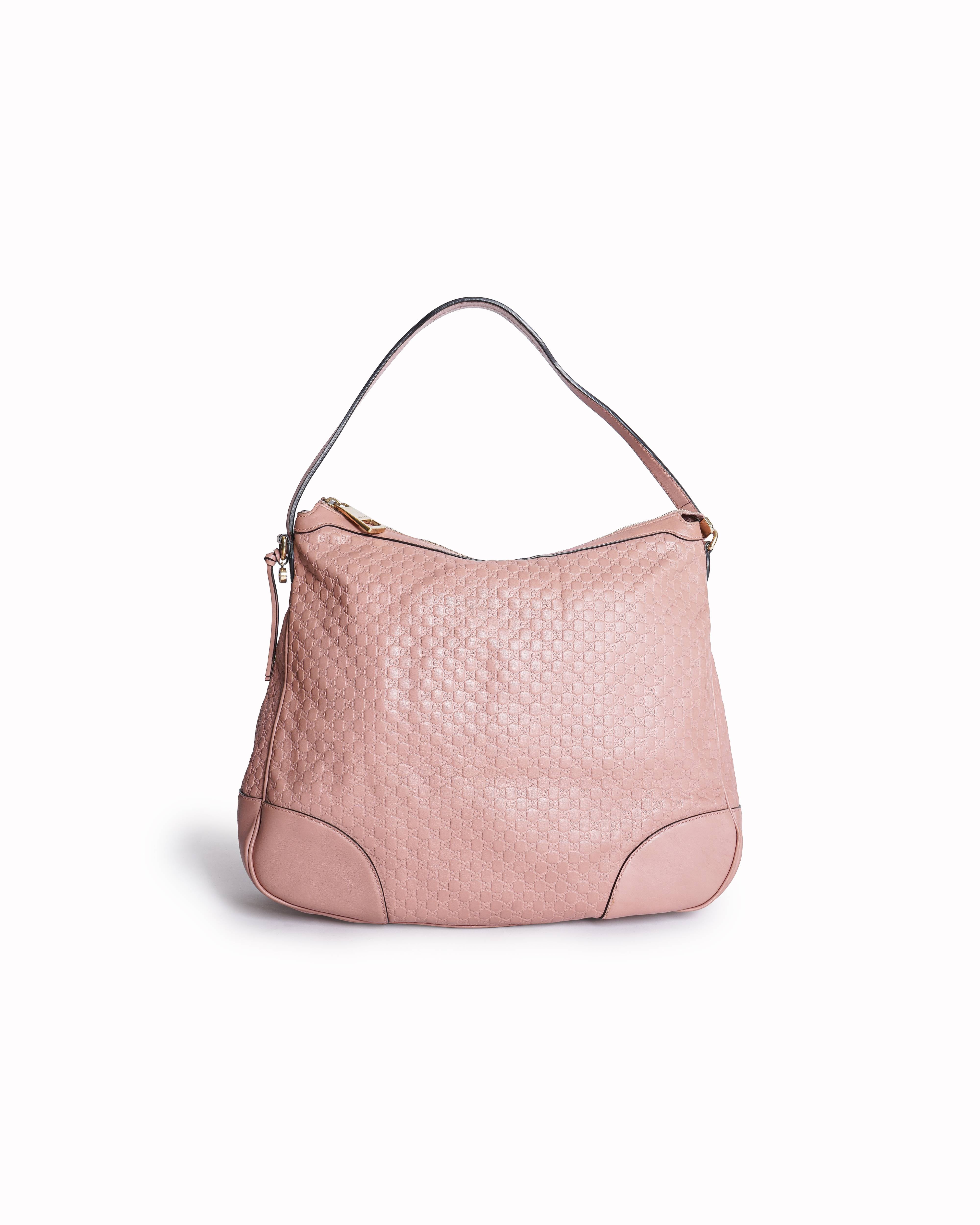 Gucci Pink Leather Microguccissima Bree Hobo Bag