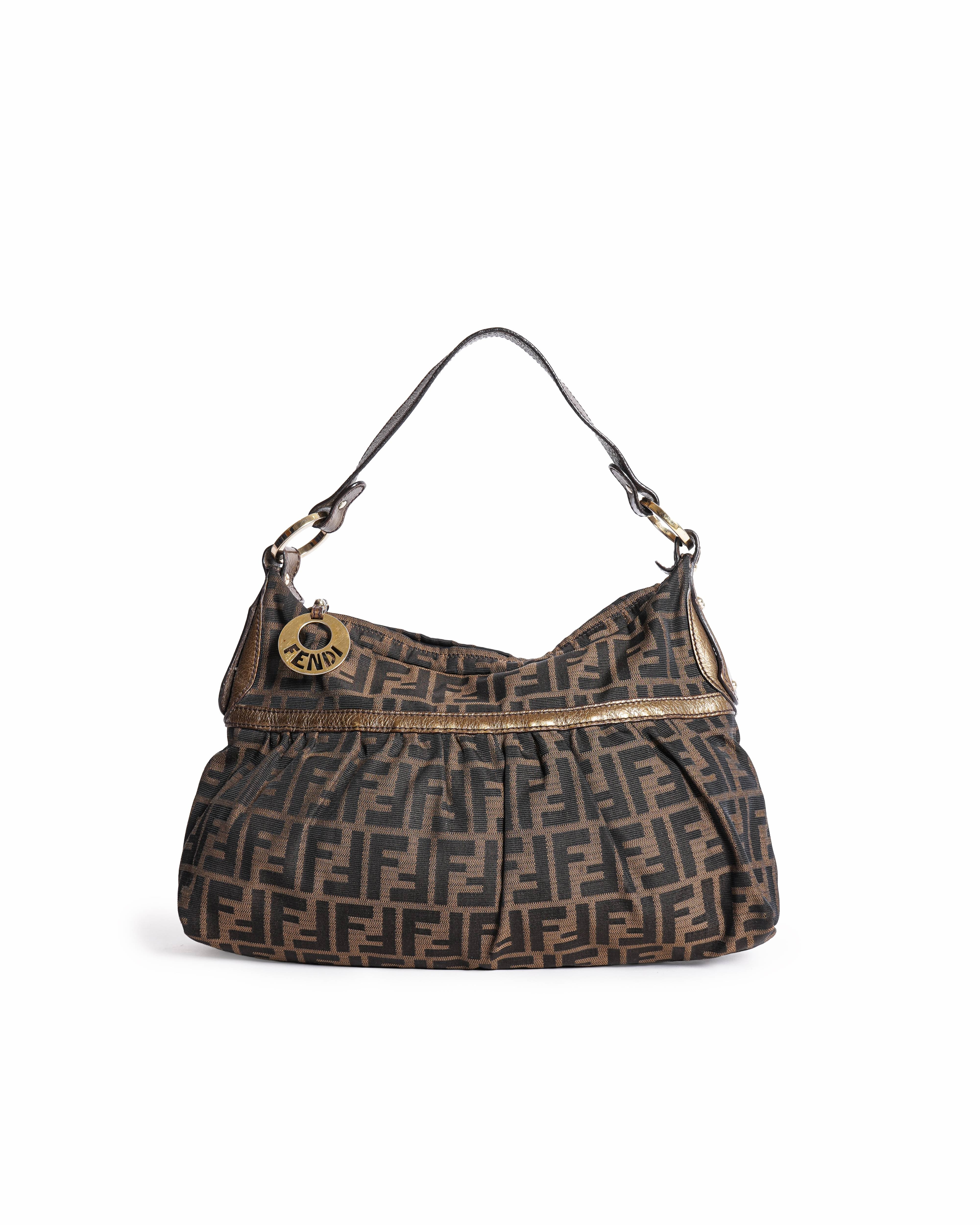 Fendi Monogram Canvas & Leather Shoulder Bag