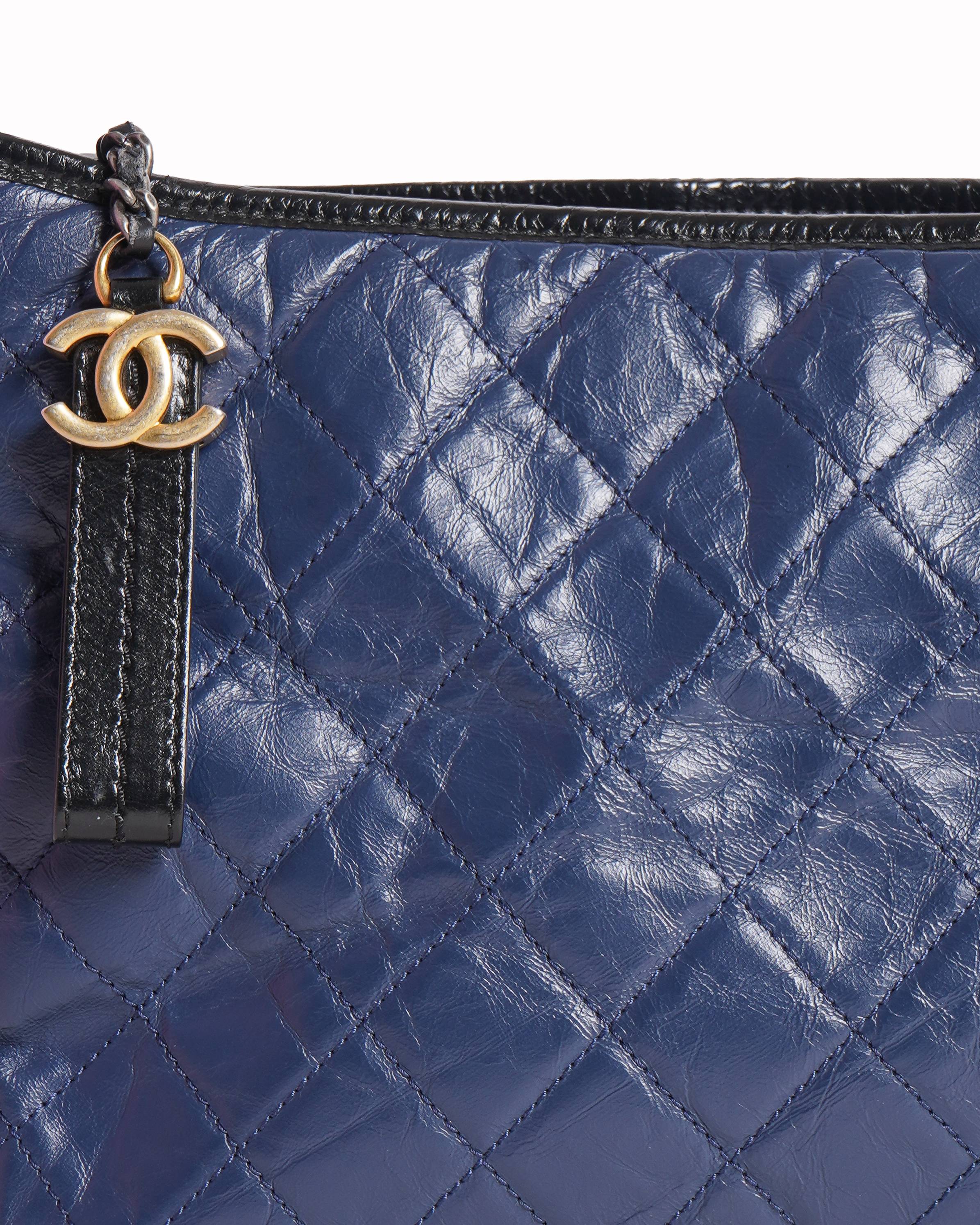 Chanel Gabrielle Calfskin Navy Blue & Black Leather Shoulder Bag