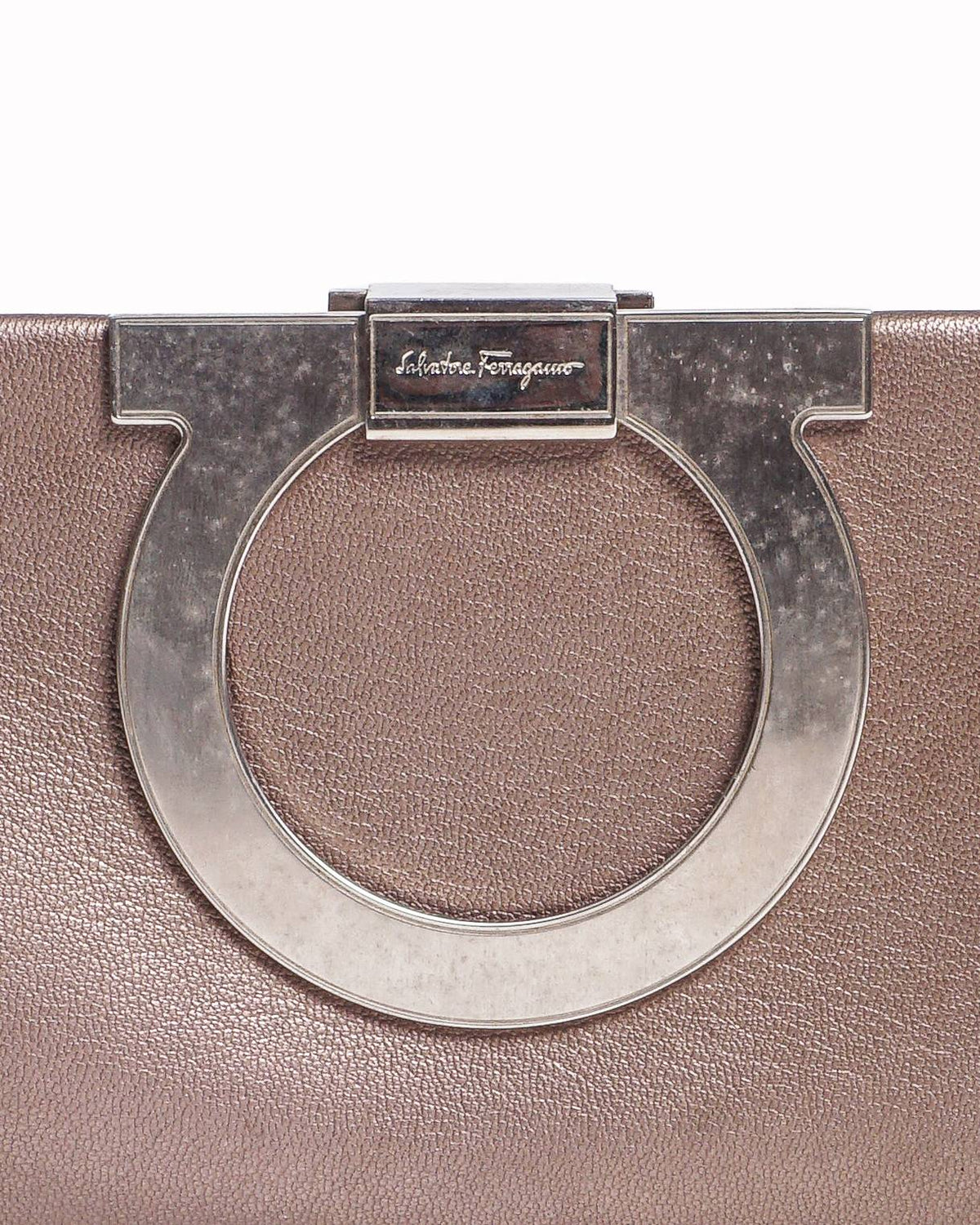 Salvatore Ferragamo Metallic Bronze Gancini Clutch