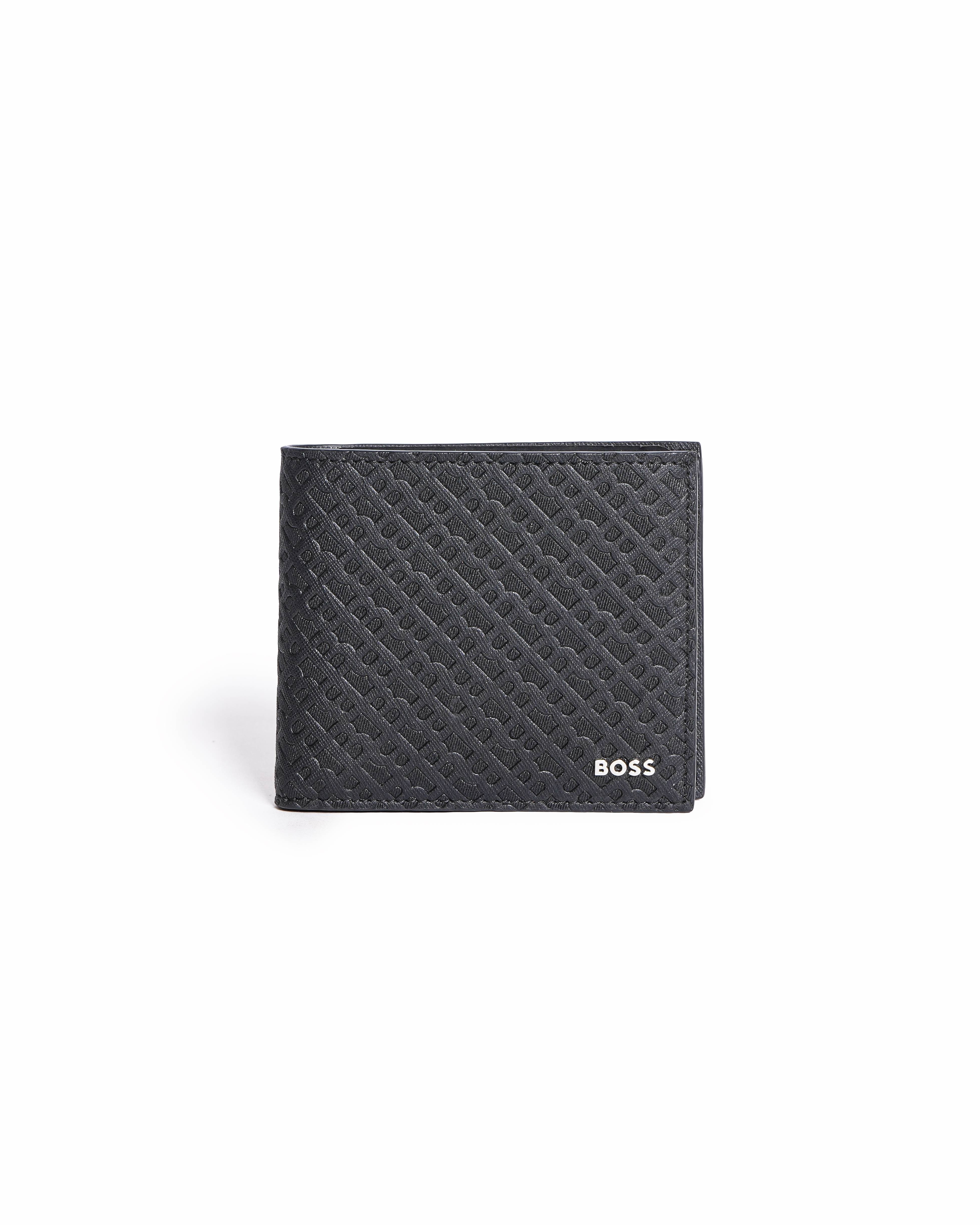 Boss Logo Trim Monogram-Structure Bi-Fold Wallet