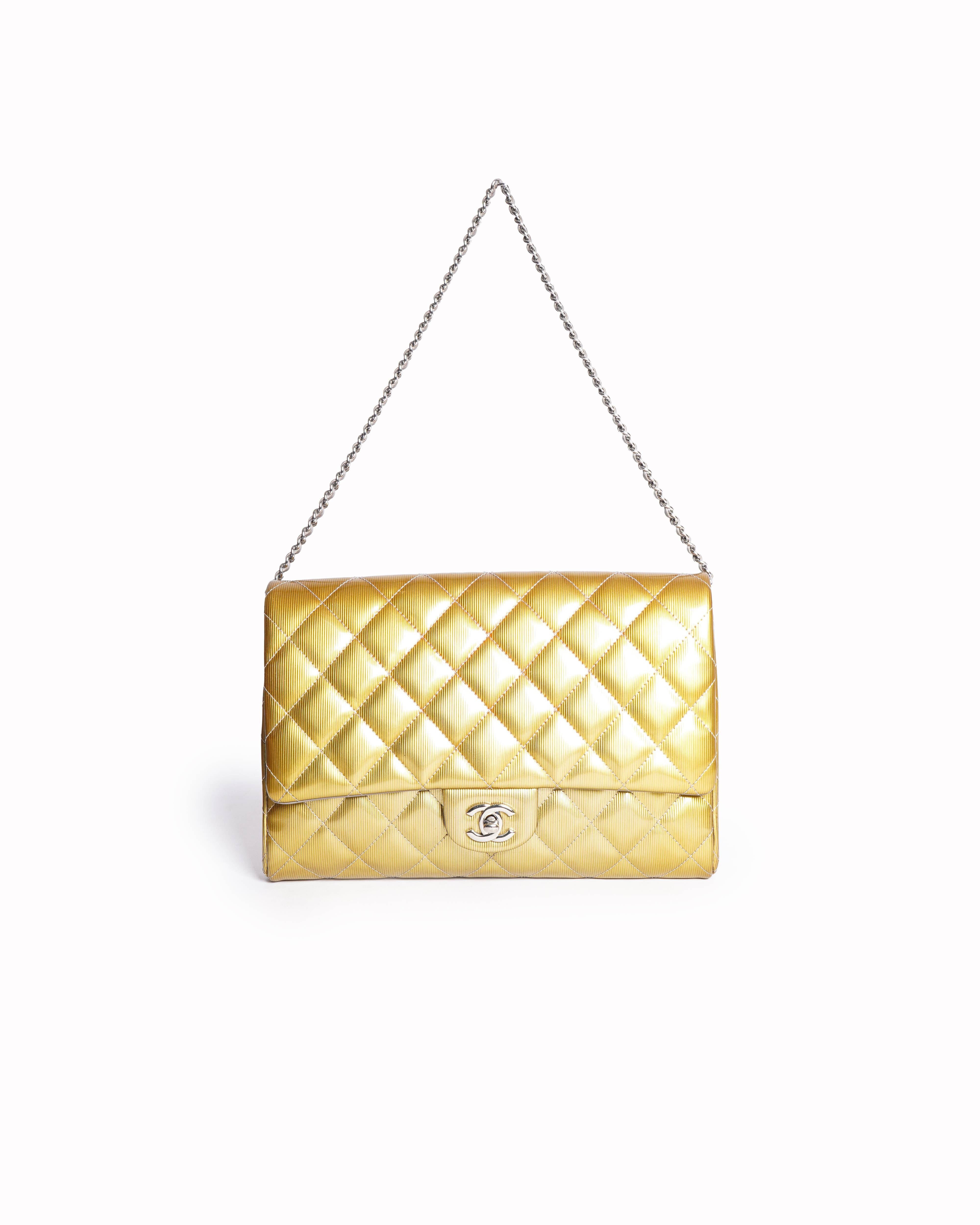 Chanel yellow patent wallet on chain