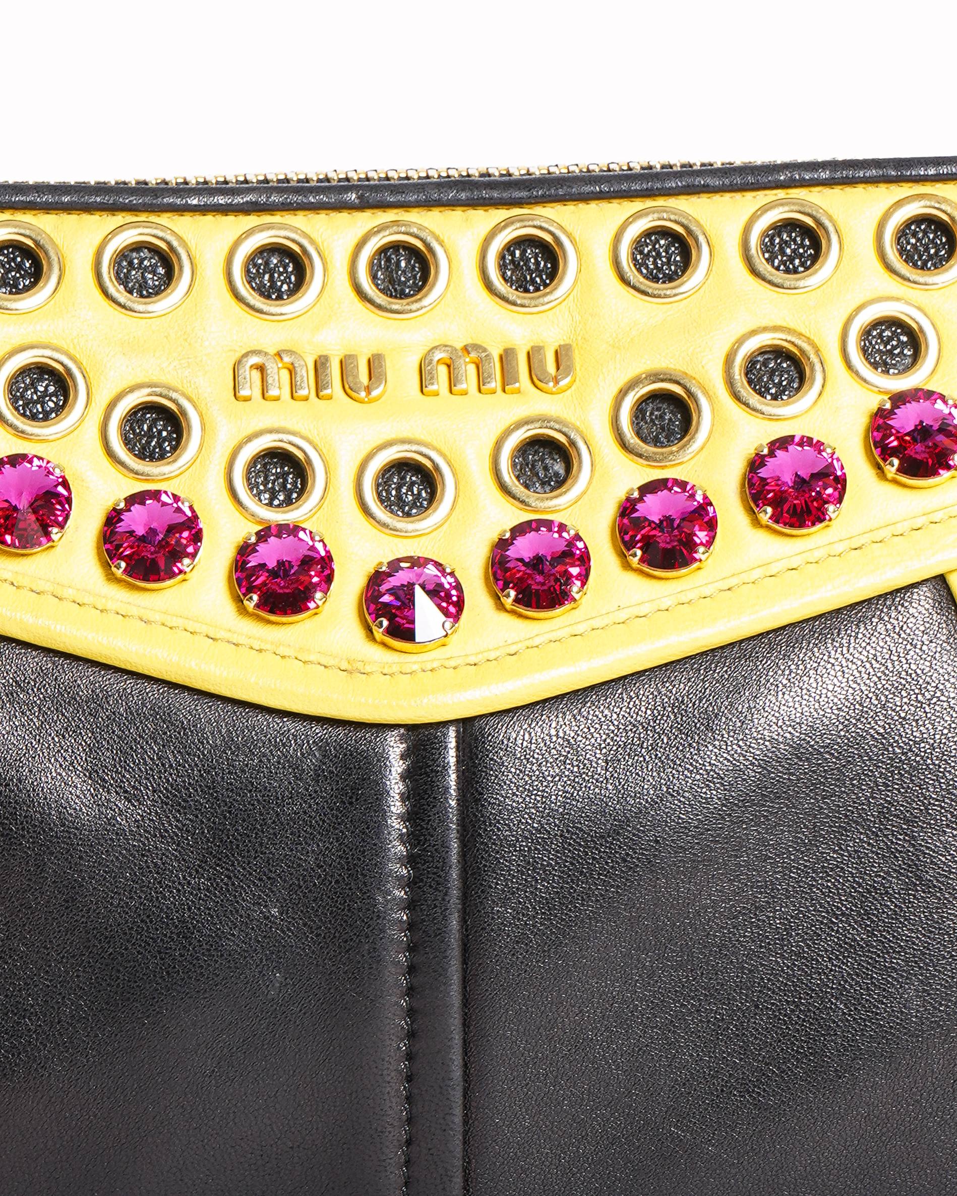 Miu Miu Black & Multicolor Leather & Crystal Clutch Bag
