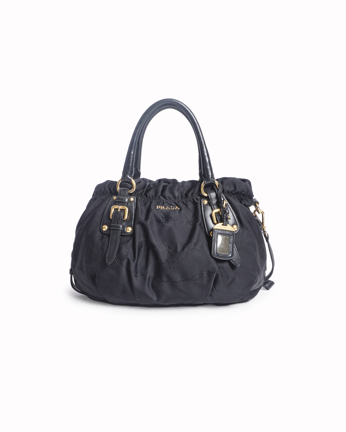 Prada Black Tessuto Nylon Leather Satchel Bag