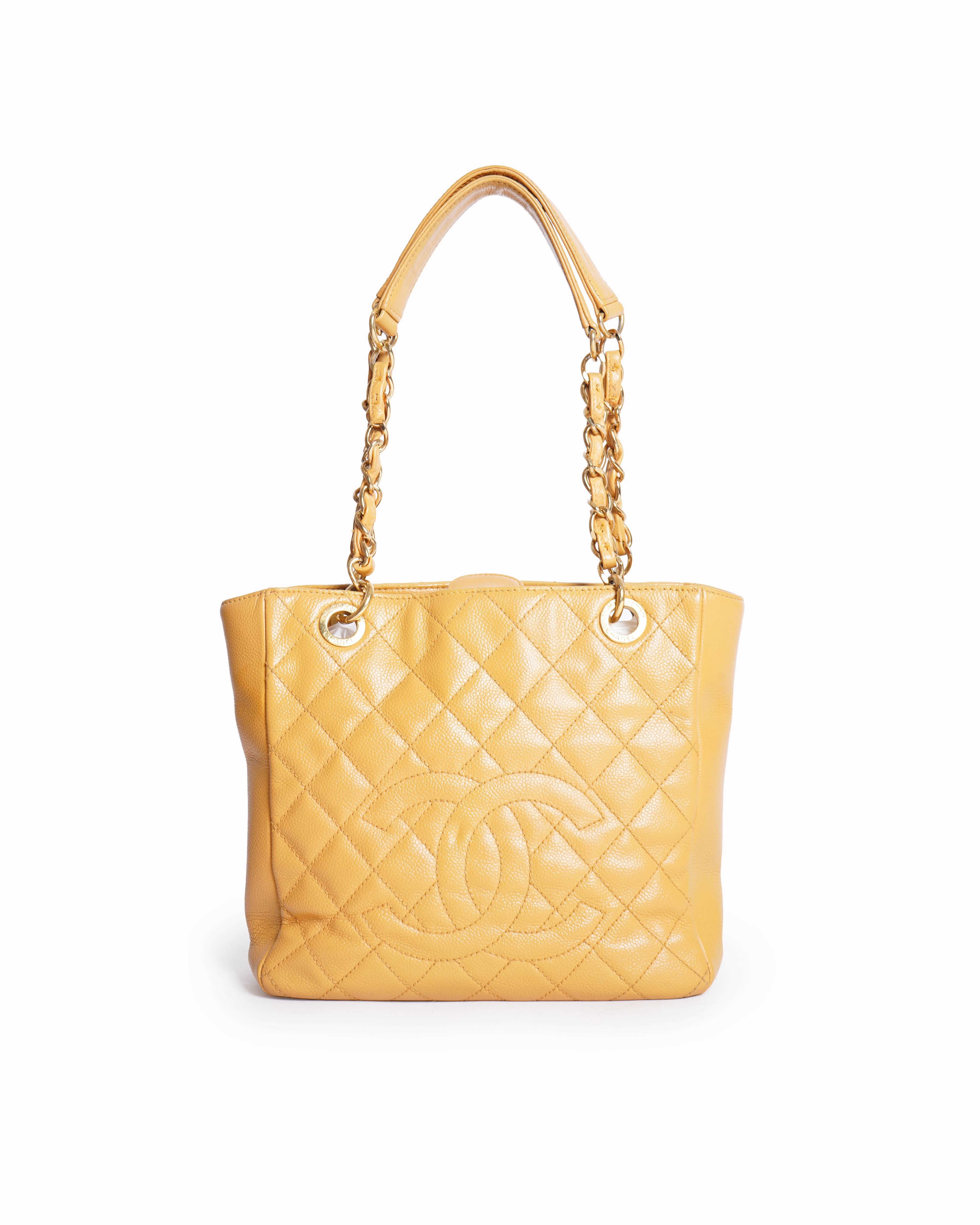 Chanel small petit shopping tote in caviar leather