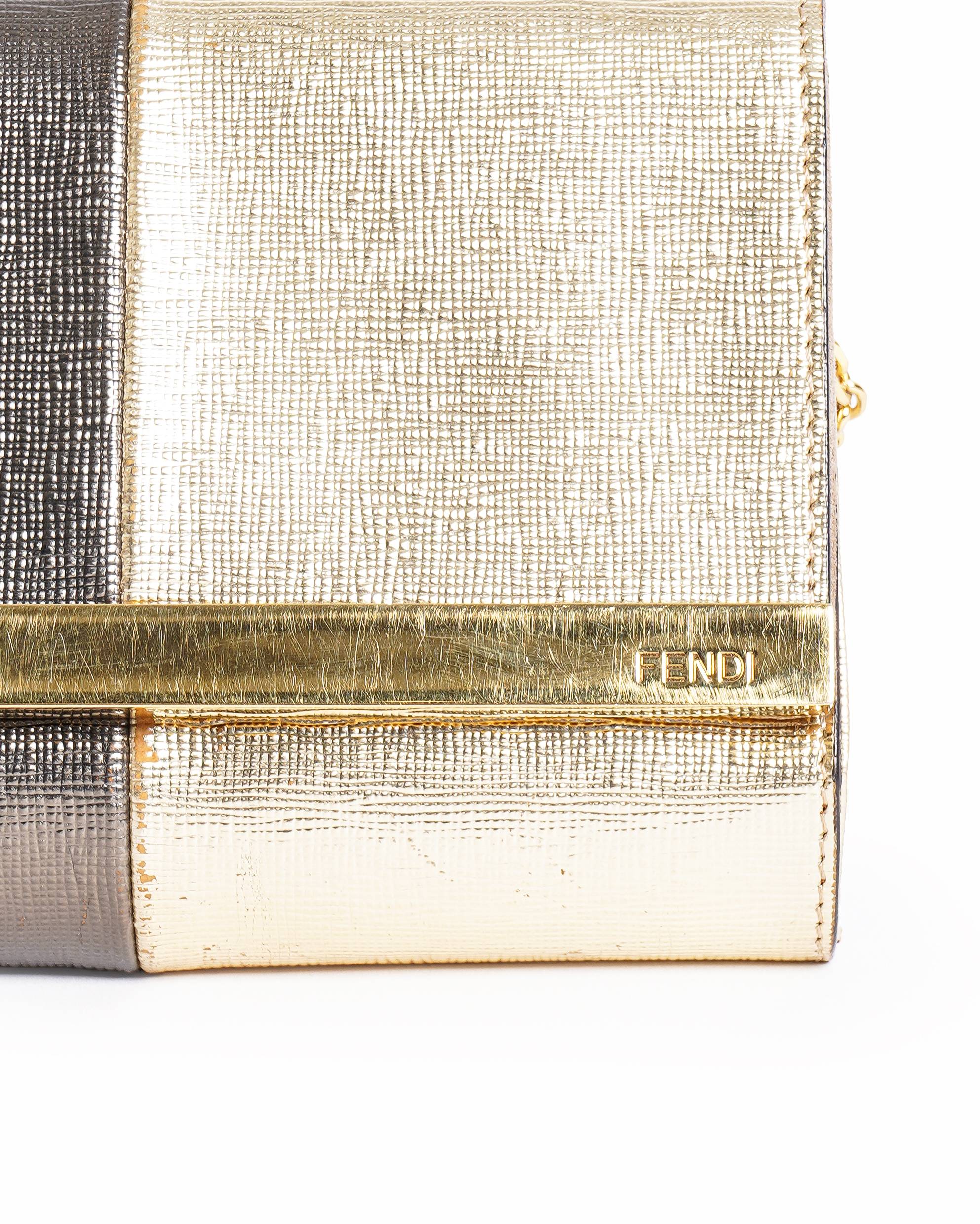 Fendi Metallic Patent Leather Mini Rush Chain Clutch