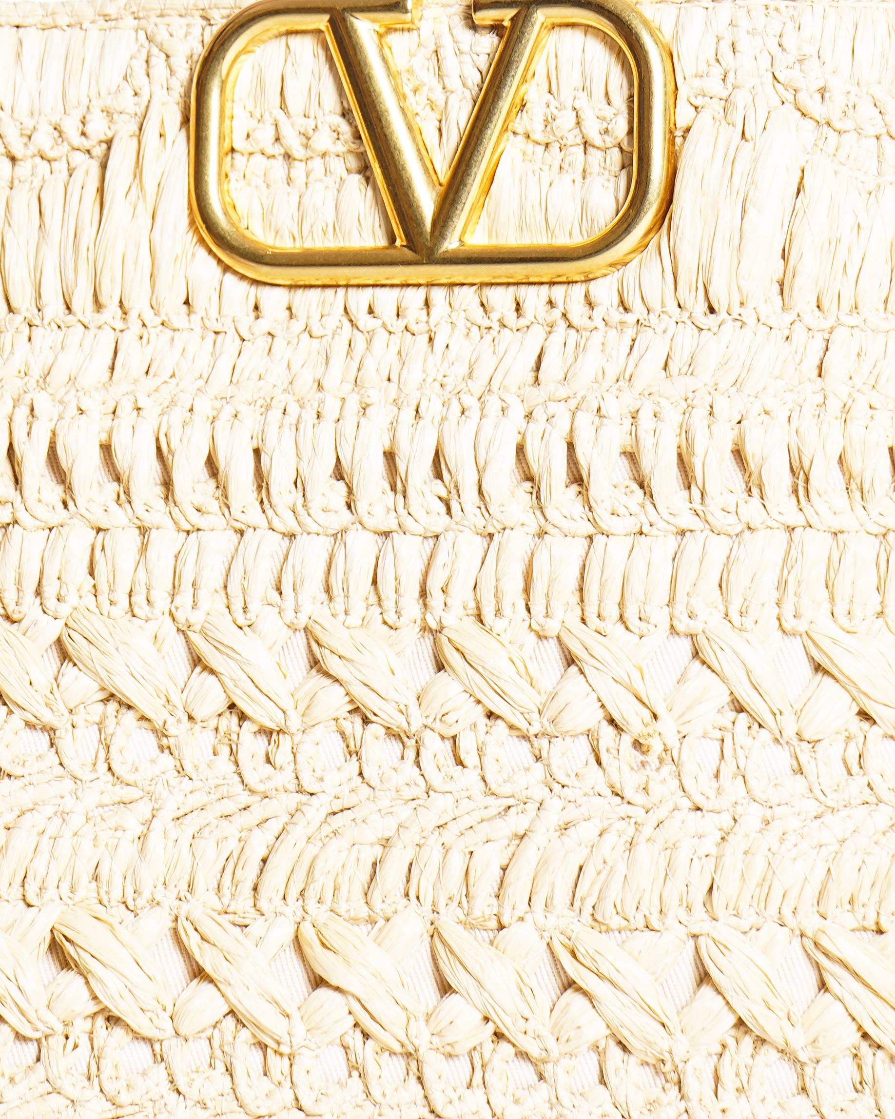 Valentino Garavani Vlogo Siganture Embroidered Raffia Tote Bag