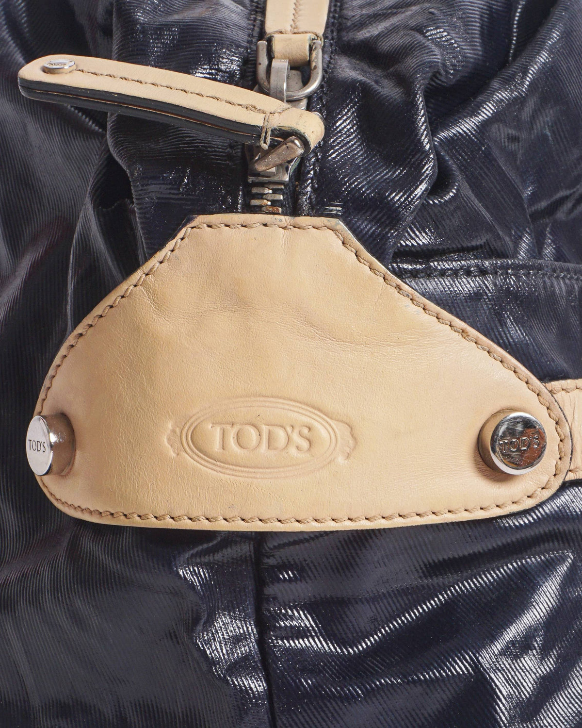 Tod's Navy Coated Canvas & Tan Leather G-Bag Satchel